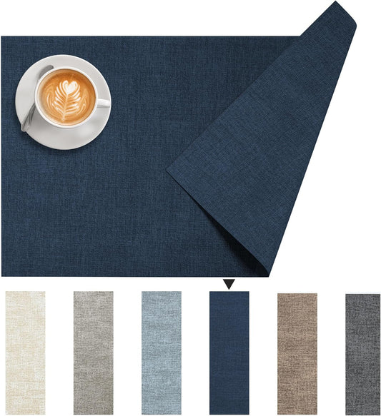 DOLOPL Placemats Set of 12, Reversible Wipeable & Heat Resistant Place Mats, Modern Faux Leather Table Mats for Kitchen, Neutral Waterproof Tablemats for Dining Table Decor, Wedding, Party(Navy Blue)