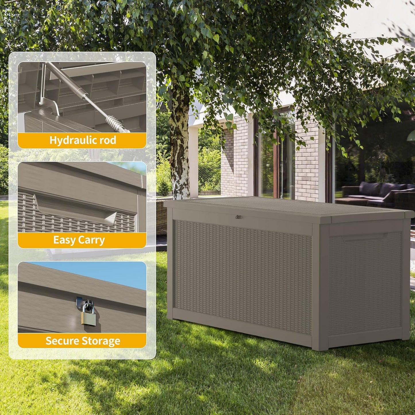 260 Gallon Double-Wall Resin Deck Box - Lockable Waterproof Outdoor Storage Box, 1000lbs Capacity & Doubles as Seating for Patio Furniture - Garden Tools, Pool Accessories (Brown)