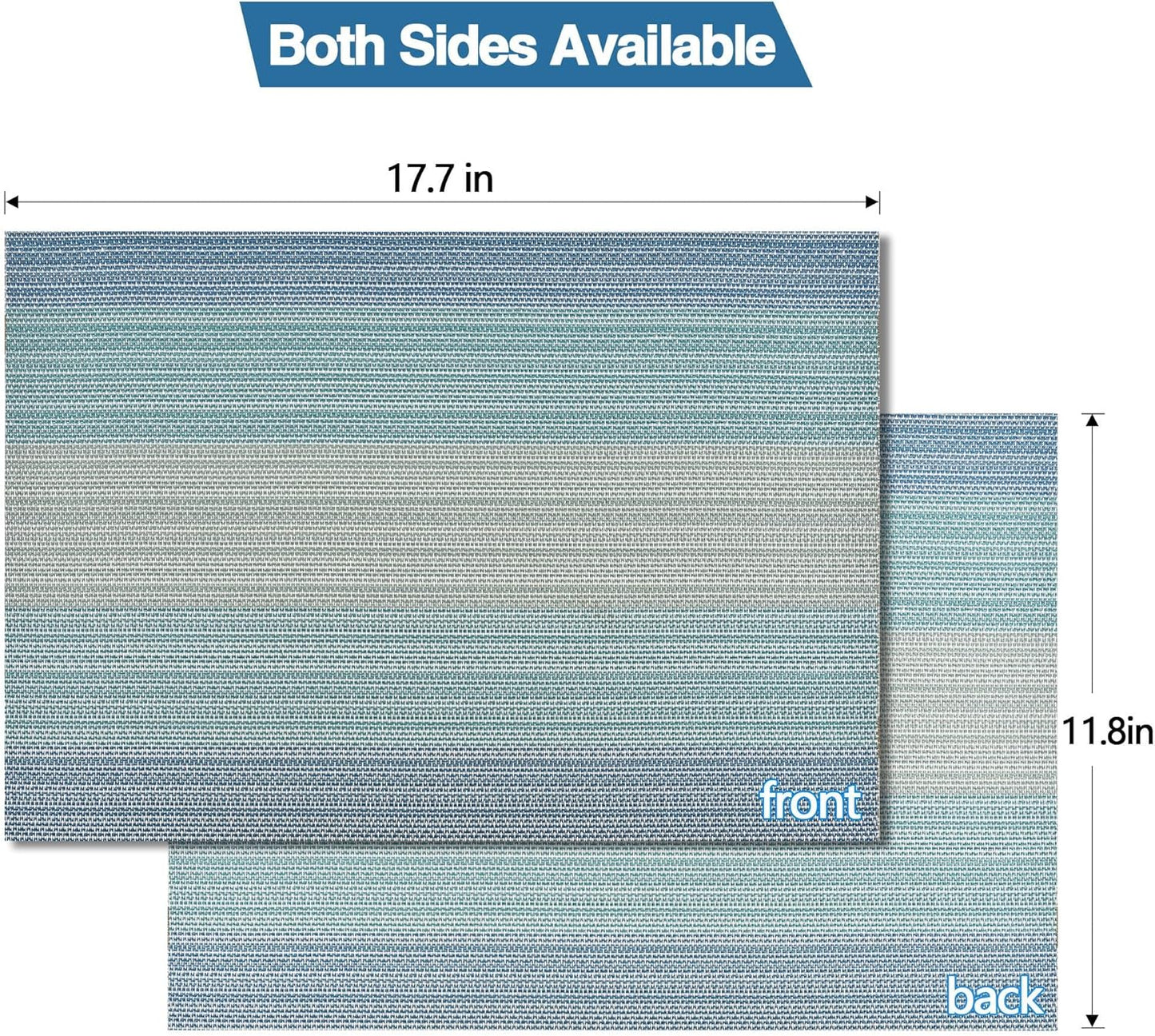 Placemats Set of 6 - Easy Clean Washable Vinyl Placemats - Wipeable Heat Resistant Table Mats for Dining Table - 17.7x11.8 Inch (6, Blue Gradient)