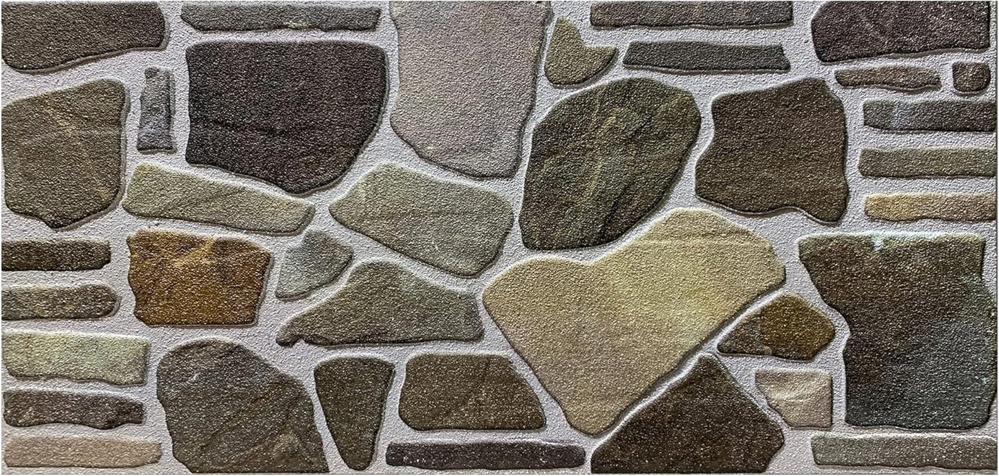Dundee Deco 3D Wall Panels - Cladding Charcoal Green Beige Stone Look Wall Paneling, Styrofoam Facing for Interior and Exterior Applications, DIY, Sample, Size 10 x 10 in.