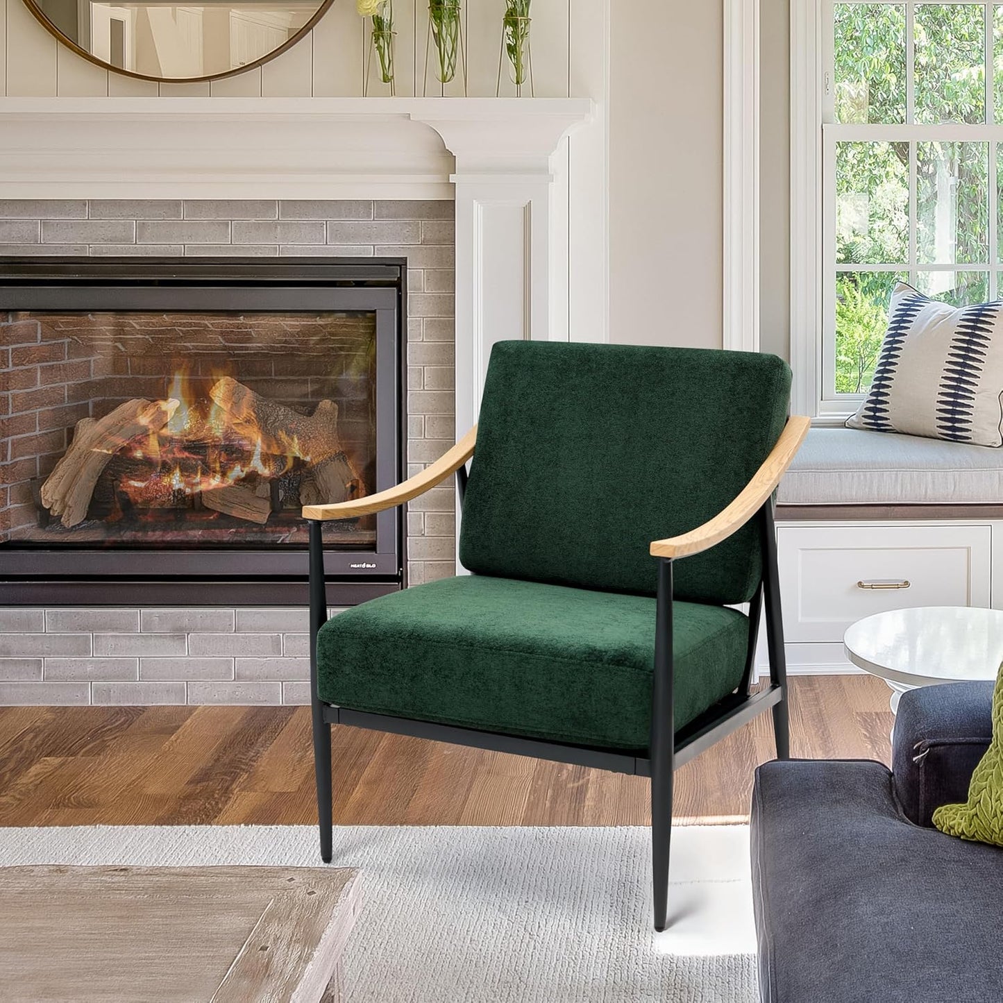 Modern Accent Chair for Living Room Bedroom Mid Century Arm Chair Upholstered Office Accent Chair Comfy Waiting Room Chair with Metal Frame, Green