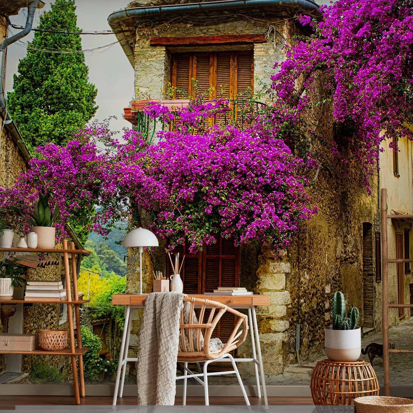 artgeist Wall Mural Architecture 216x98 in - XXL Non-Woven Corner Wallpaper Fleece Angle Wall Decor Photo Print Picture Image Design Modern Landscape Alley Flowers City d-B-0294-a-a