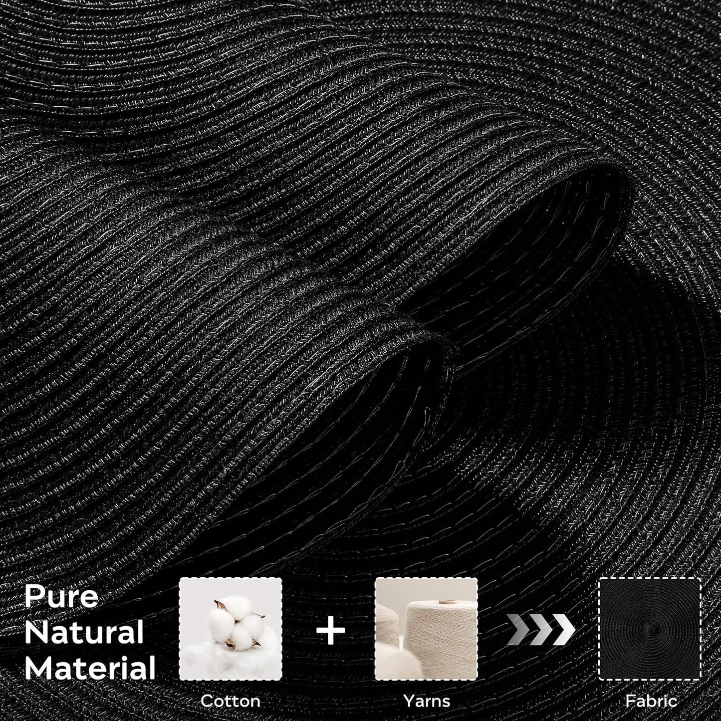 Leetaltree Round Placemats Heat and Slip Resistant Cotton Table Mats, Washable Bohemian Placemats for Dining Tables (Black, Set of 4)