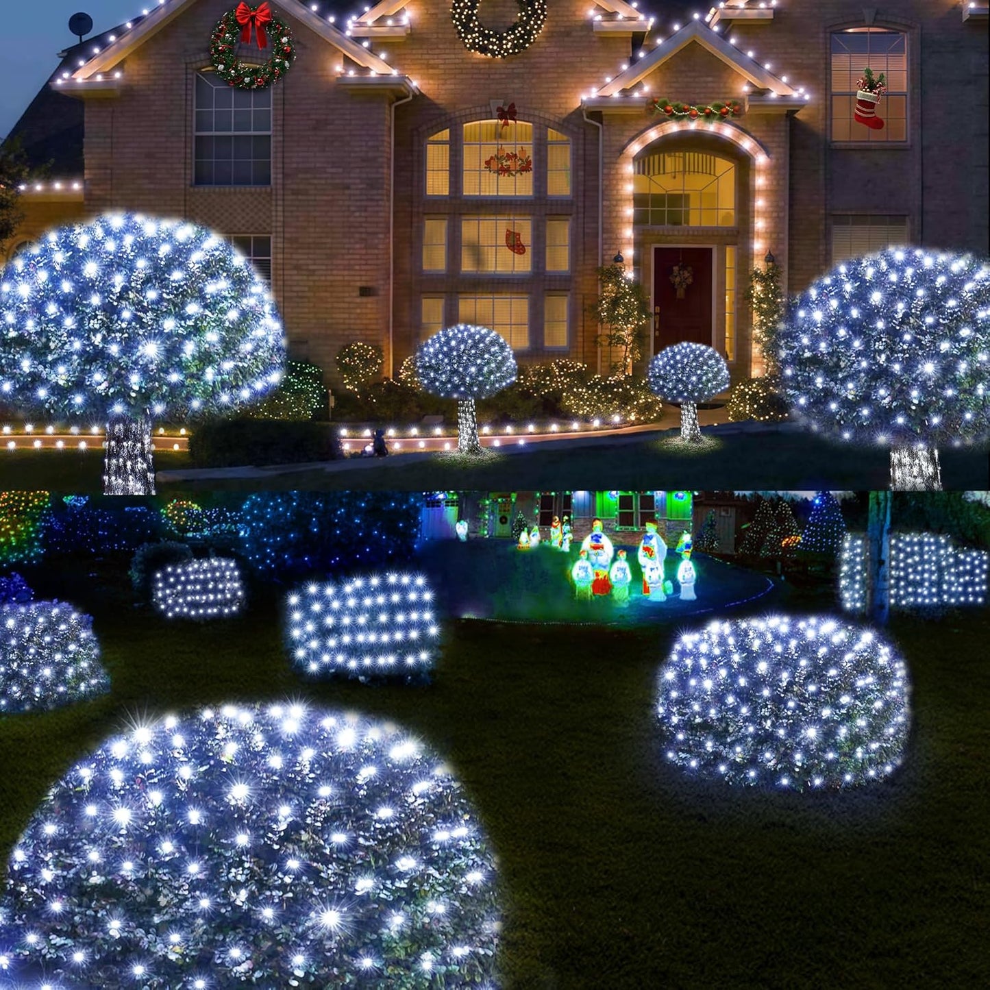WBao Solar Christmas Lights Outdoor 360LED 11.5ft x 6.9ft Christmas Bushes Lights with Remote, 8 Lighting Modes, Timer, Waterproof for Lawn, Bushes, Trees Outdoor Christmas Decorations, Cool White