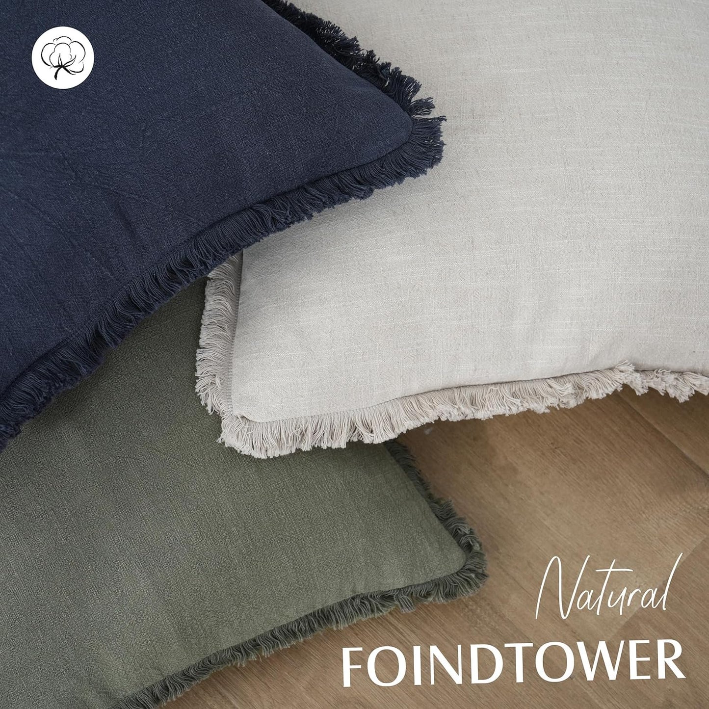 Foindtower Set of 2 Decorative Linen Fringe Throw Pillow Covers Cozy Farmhouse Boho Cushion Cover with Tassels Soft Accent Pillowcase for Couch Sofa Bed Living Room Home Decor 20×20 Inch Navy Blue