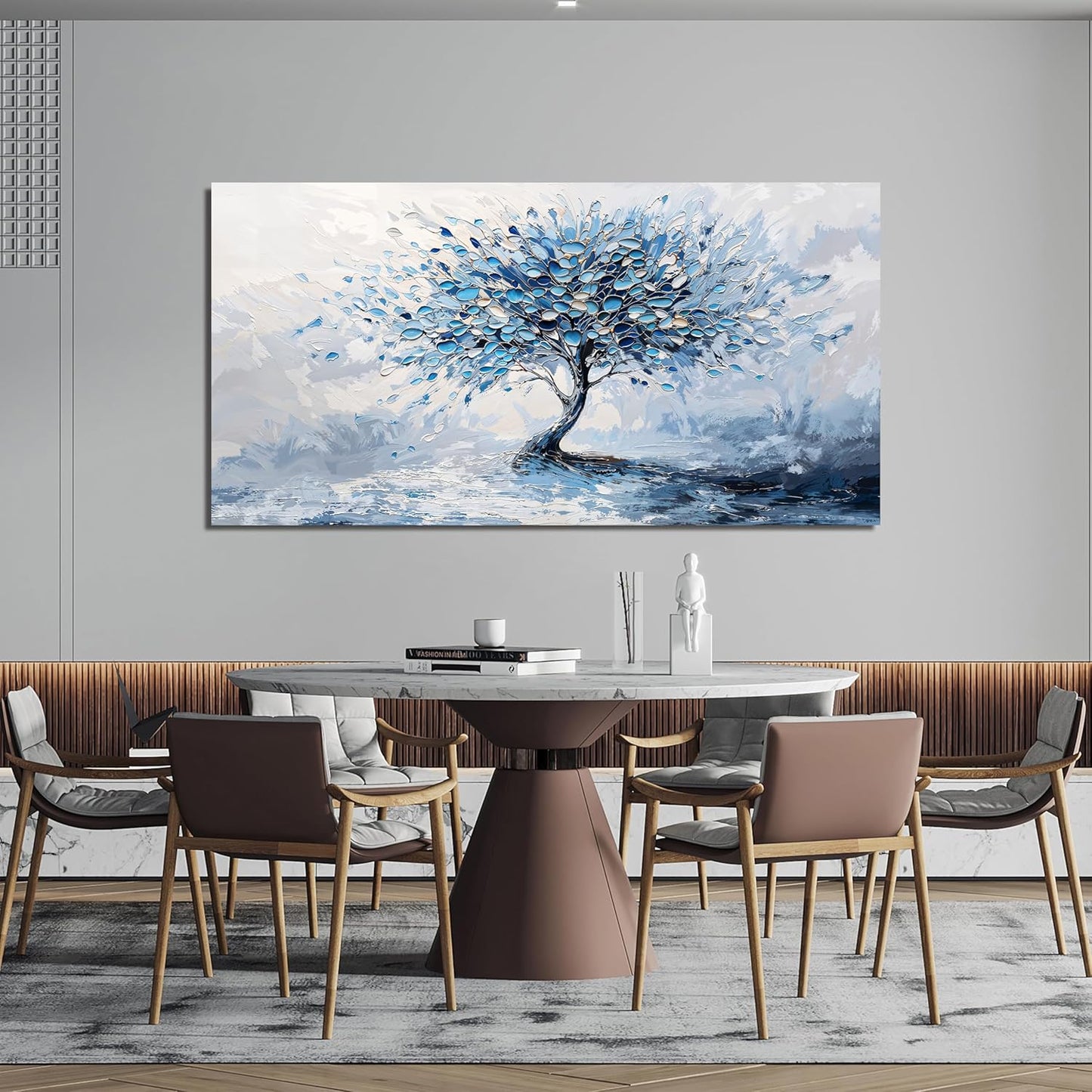 Large Canvas Wall Art Decor Modern Blue White Wall Art Prints Canvas Art Wall Decor Wall Art Pictures for Living Room Artwork for Walls Abstract Art Tree of Life Wall Art Bedroom Office Decor 24"X48"