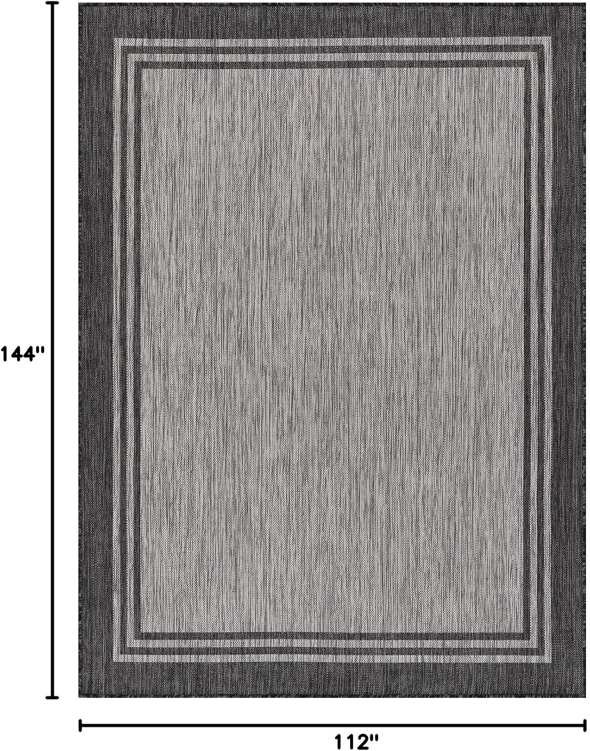 Bordered Outdoor Rug 9x12 Washable Outside Carpet for Indoor Patio Porch Waterproof Easy Cleaning Non Shedding Area Rugs Dark Gray 9 x 12