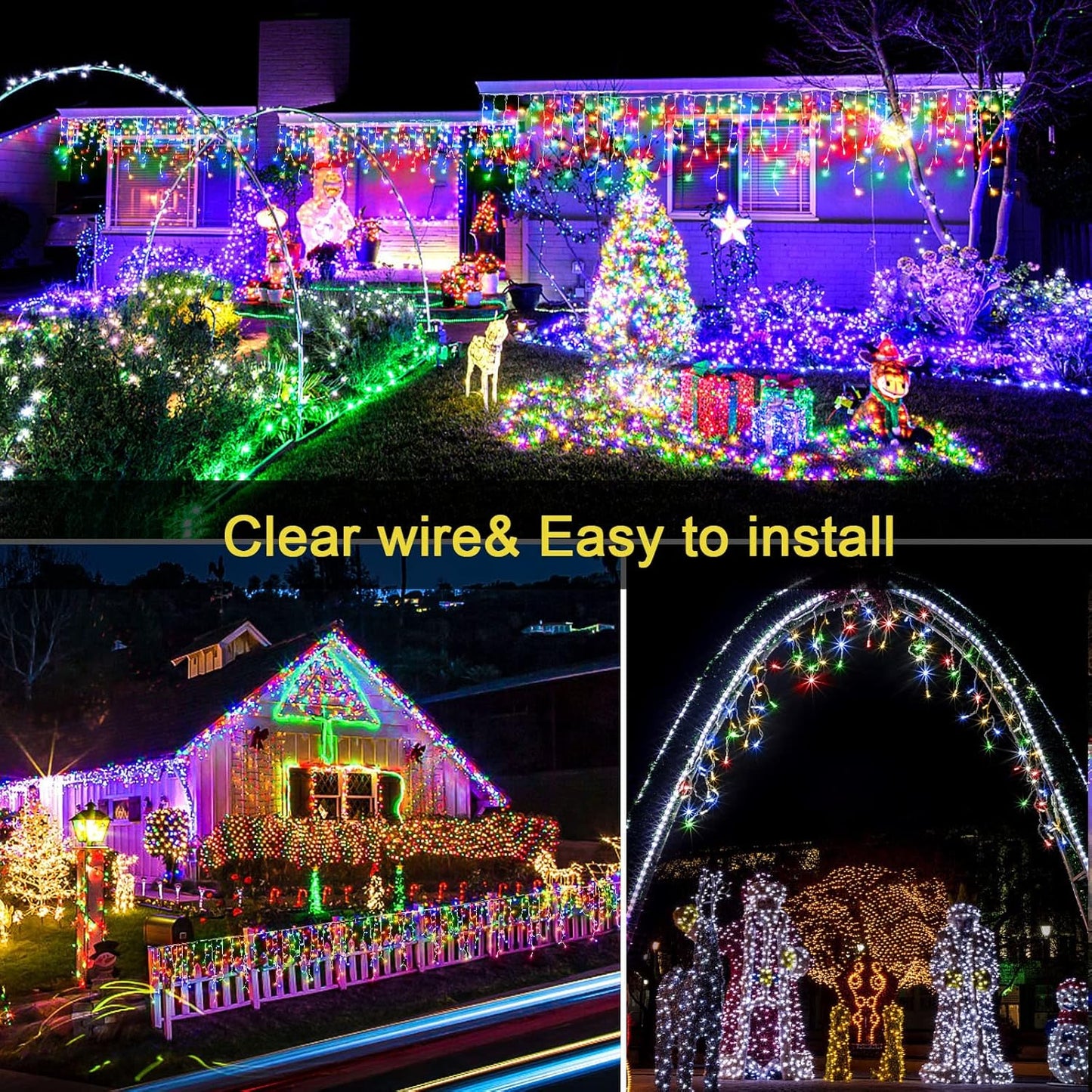 Icicle Christmas Lights Outdoor - 33ft 400 LED Icicle Lights for Outside with 75 Drops, Waterproof Plug in Christmas Light with Timer for Party, Holiday, Wedding, Christmas Decoration, Multicolor