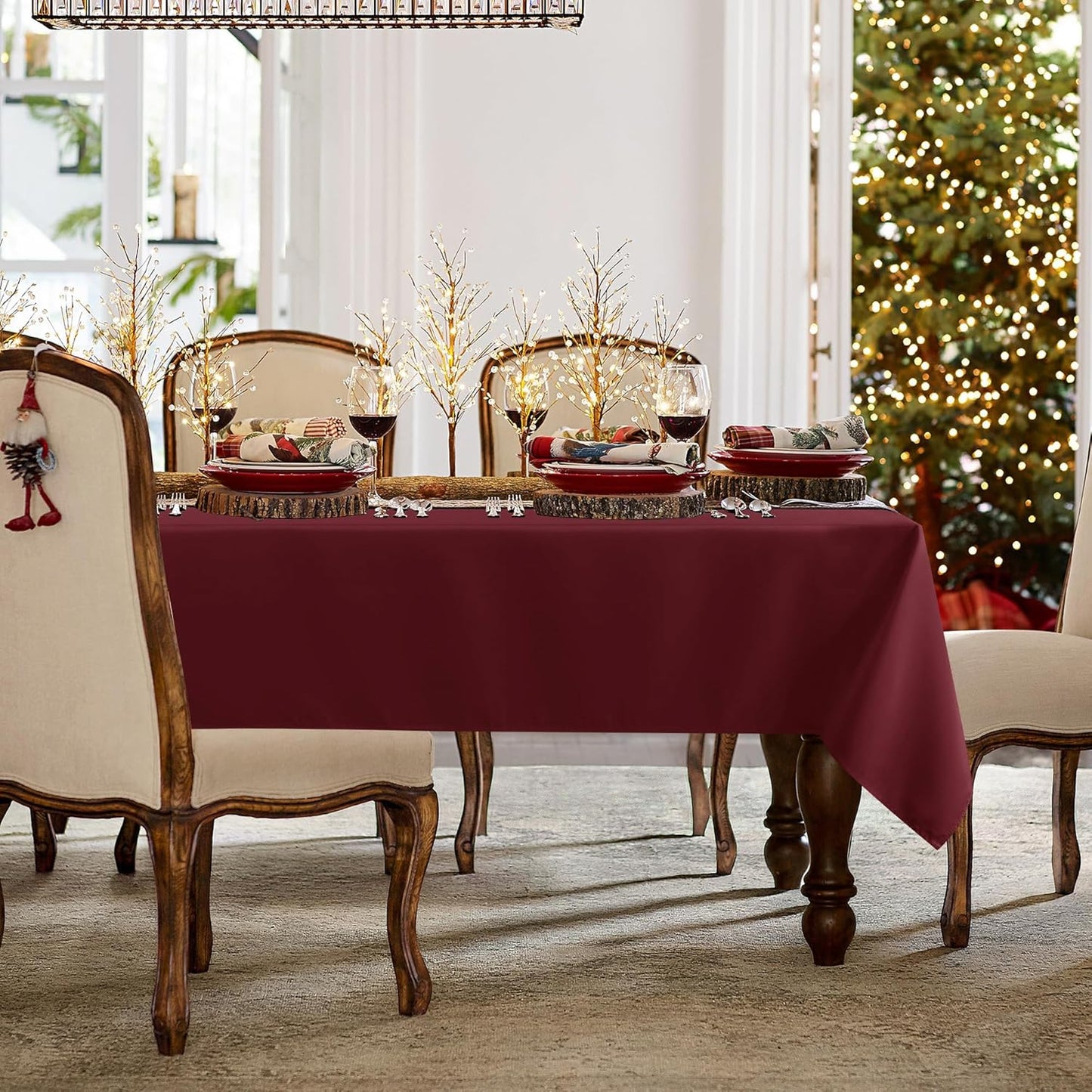 sancua Rectangle Tablecloth - 54 x 120 Inch - Stain and Wrinkle Resistant Washable Polyester Table Cloth, Decorative Fabric Table Cover for Dining Tables, Buffet Parties and Camping, Burgundy