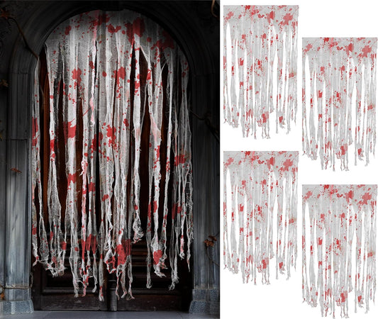 Tlswshsy 4pcs Halloween Door Curtain Decoration with Bloody Hand Prints- 84.6" x 59" Bloody Doorway Curtain Halloween Creepy Cloth for Halloweens,Haunted House,Horror Theme Party