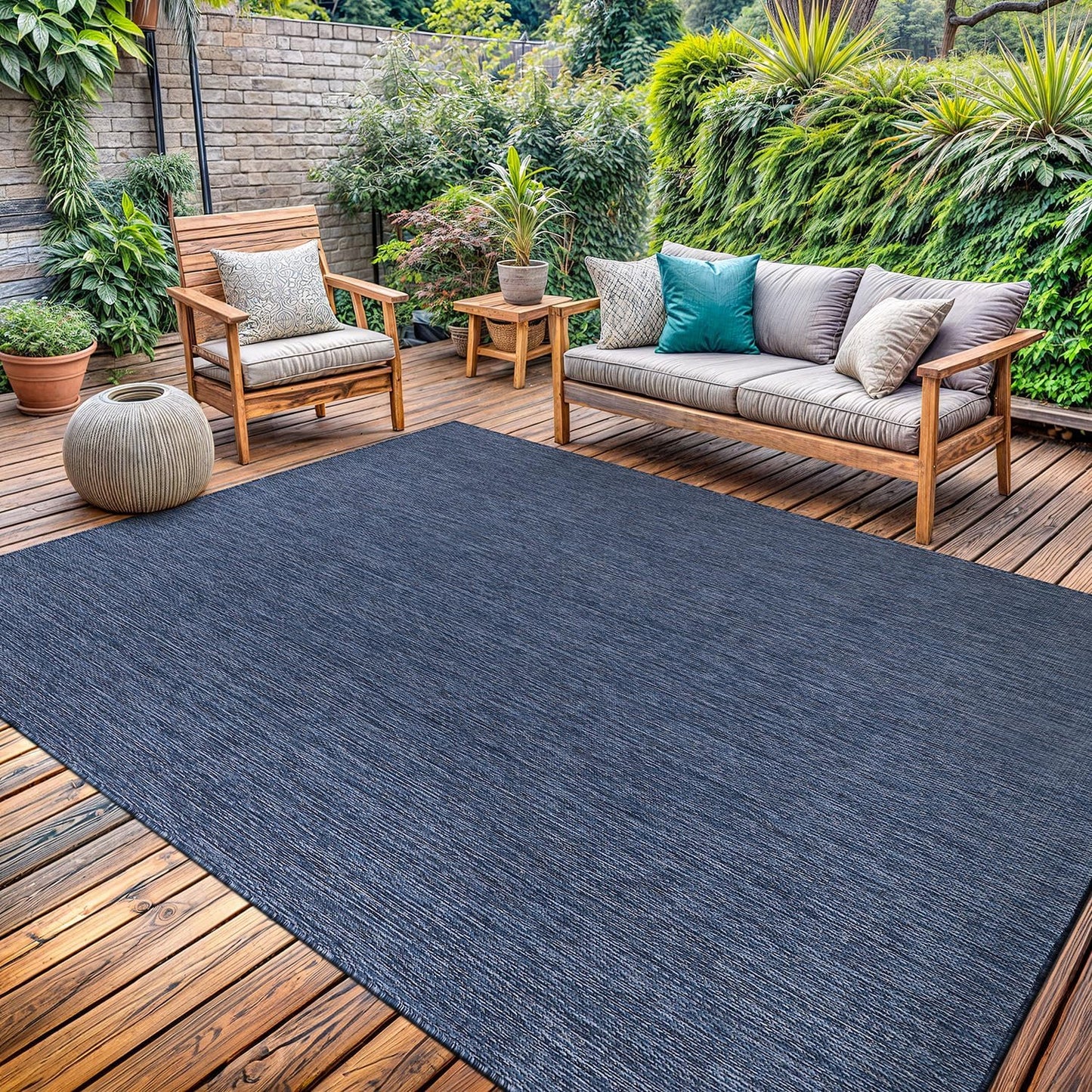 Washable Indoor Outdoor Rug 10x14 Weather Resistant Area Rugs Modern Solid for Porch Deck Balcony Backyard Patio Outside Carpet (10 X 14 Azure Blue)