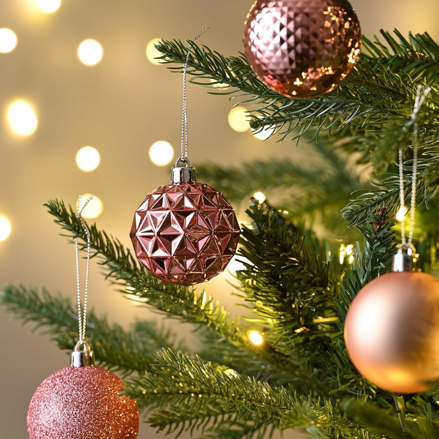 Valery Madelyn Christmas Tree Decorations Ornament Set for Fall Halloween, 50ct 2 Inches Pink Shatterproof Christmas Ball Ornaments Hanging Xmas Holiday Party Decor