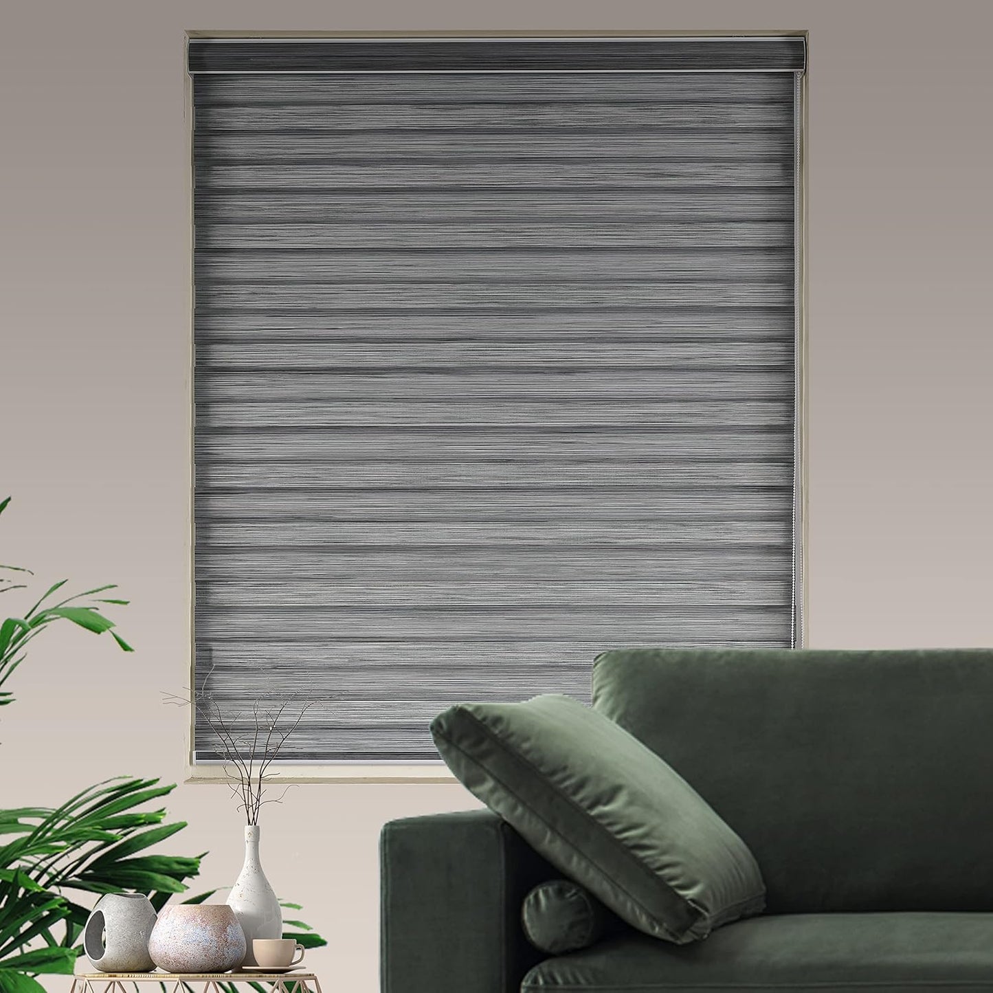 Window Blind Dual Layer Polyester Zebra Roller Light Filtering Sheer Shades Window Treatments Privacy Light Control for Day and Night(W37 x H72(Inch), Grey)