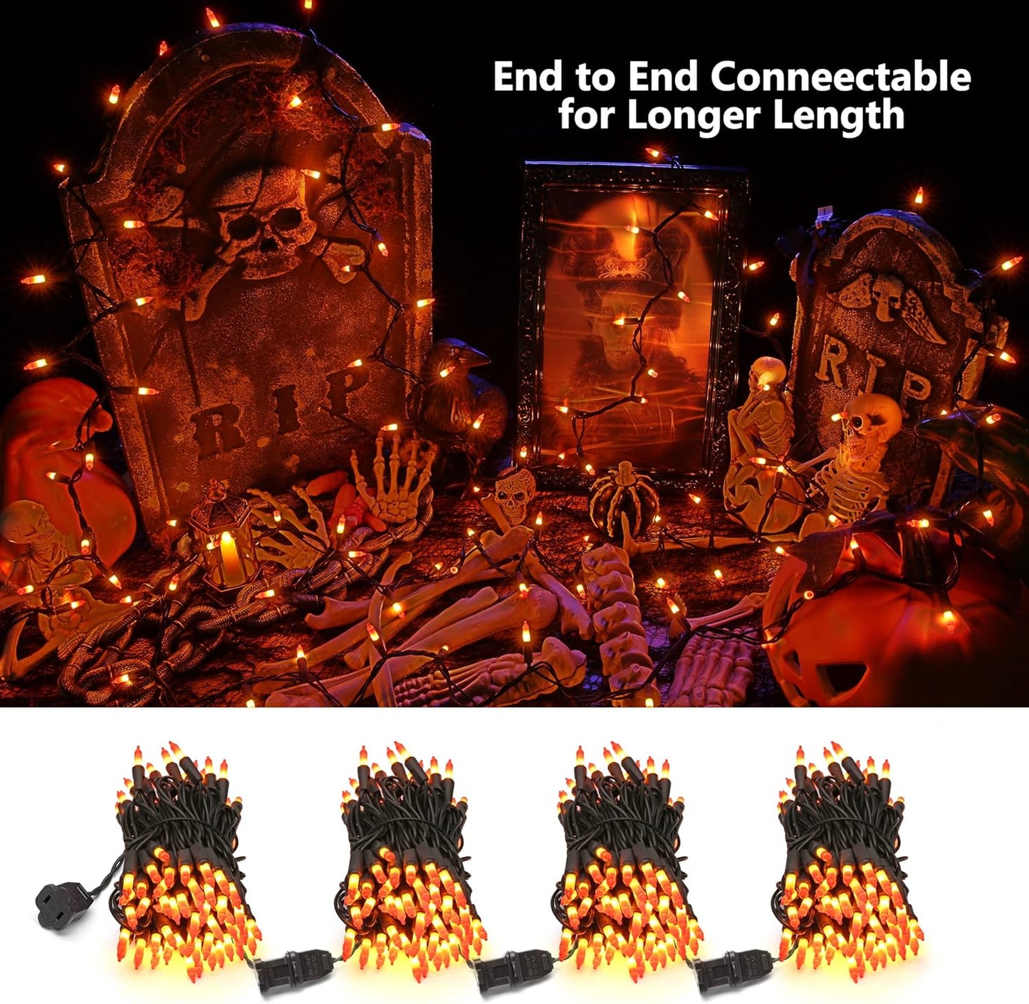 ODEETRONIC Candy Corn Halloween Lights, 21.63ft 100 Count Incandescent Lights Connectable Set, 120V UL Certified Orange & Yellow Halloween Light, Mini String Light Waterproof for Home Party Tree Decor