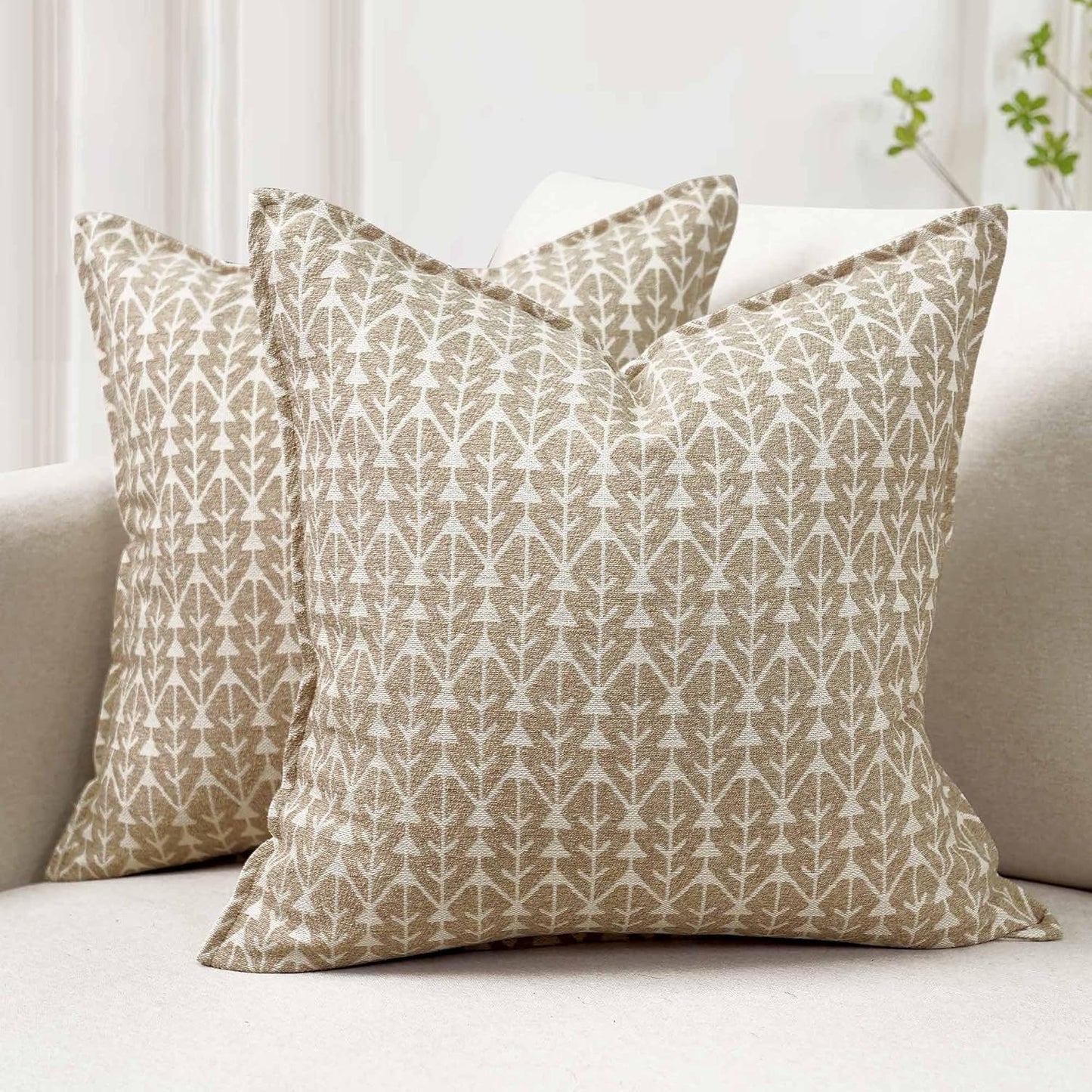 makkey Floral Throw Pillow Covers 18X18 Farmhouse Block Print Pillow Covers Decorative Pillow Covers Couch Pillows for Living Room Vintage Accent Sofa Pillows Set of 2