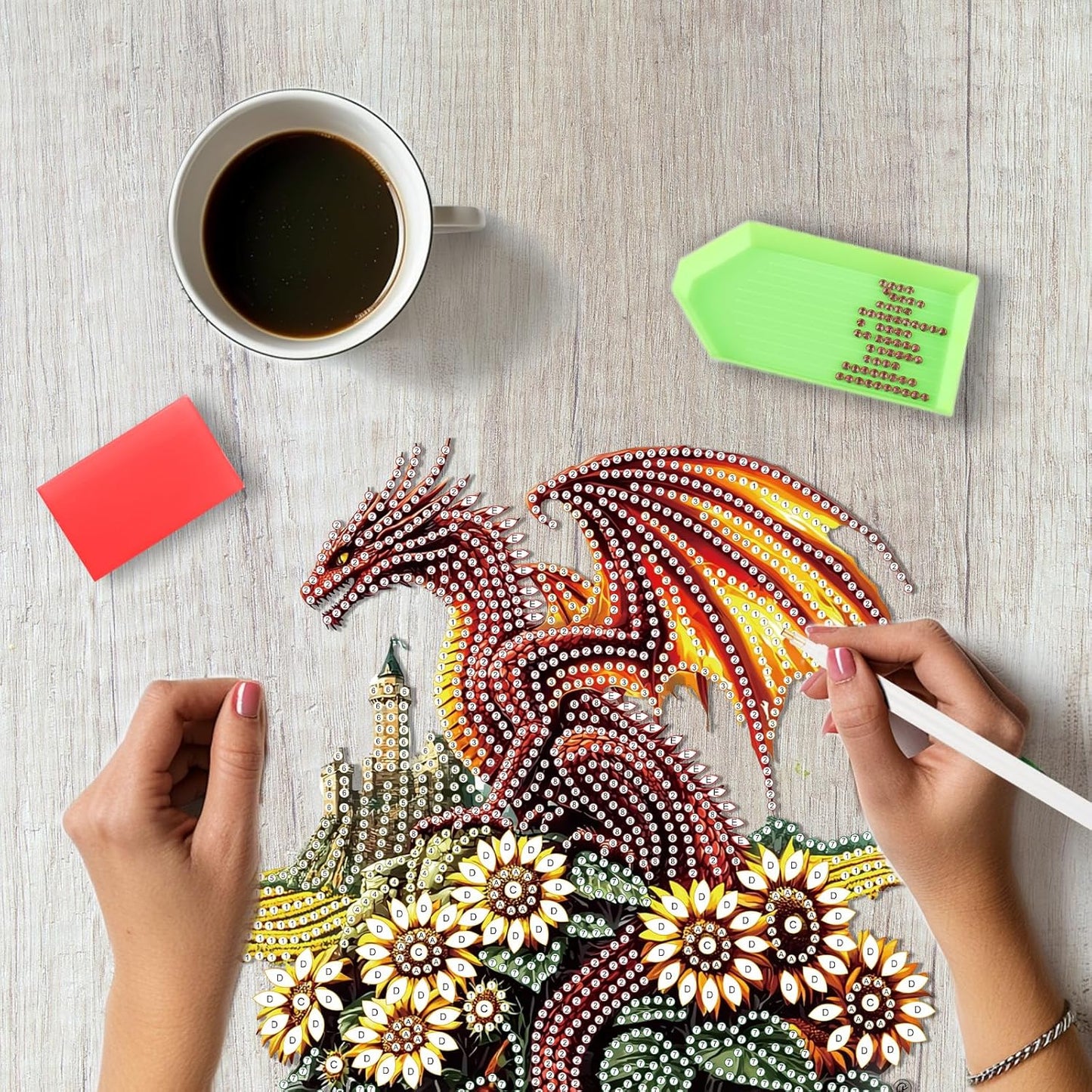 SENQAO Dragon Diamond Art Hanging Kit for Adult, Special Shaped Rhinestone, Double Sided DIY Acrylic Diamond Art Painting Window Pendants Home Garden Wall Hanging Kits Hanging Ornament (Sunflower)