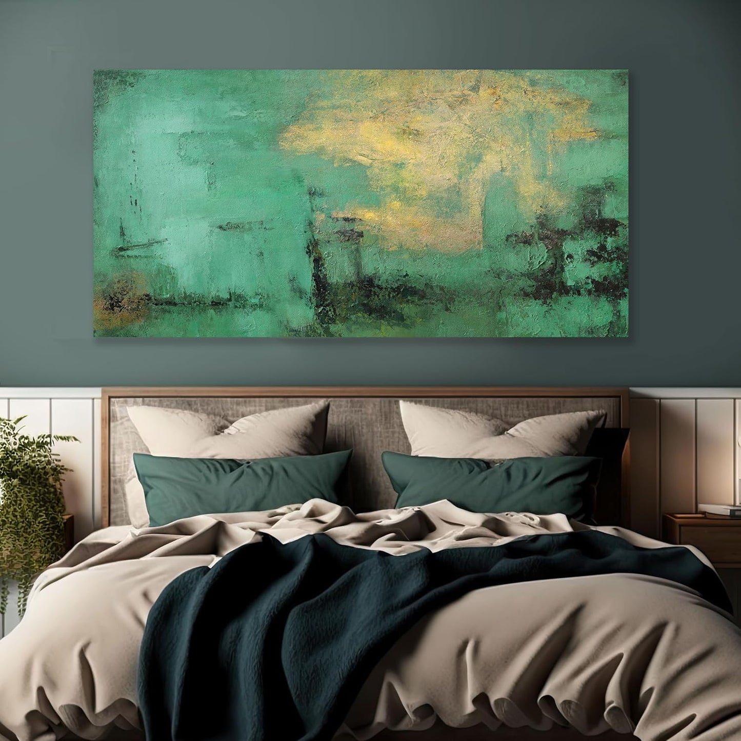 Glvzygy Abstract Wall Art Green and Gold Vintage Abstract Canvas Wall Decor Artwork Paintings Suitable for Living Room Bedroom Office Home Wall Decor 20"x40"