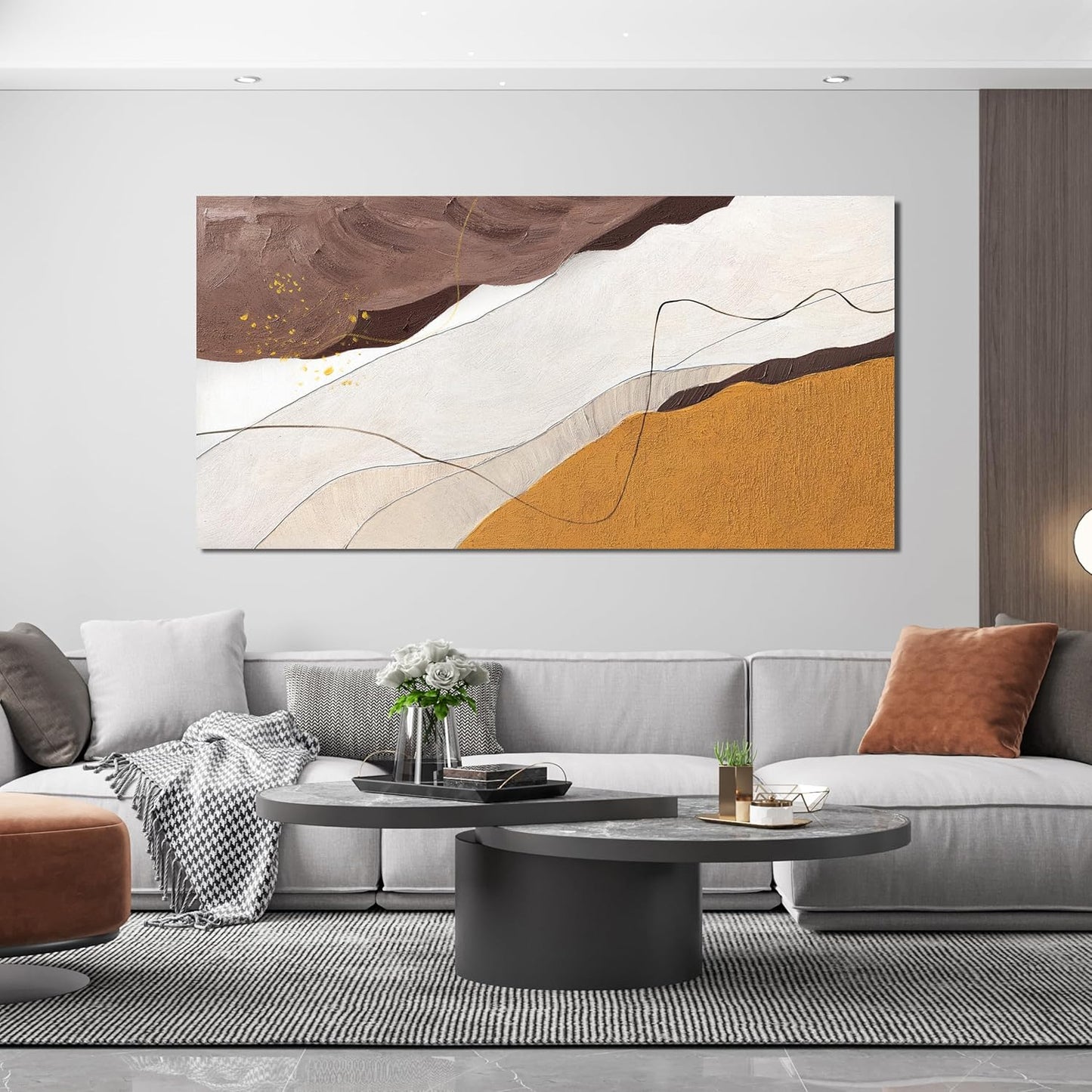 Canvas Wall Art Decor Abstract Canvas Art Wall Decor Large White Wall Art Prints Abstract Modern Minimalist Wall Art Decorations Brown Artwork for Walls Bedroom Office Kitchen Wall Decor 24" X 48"