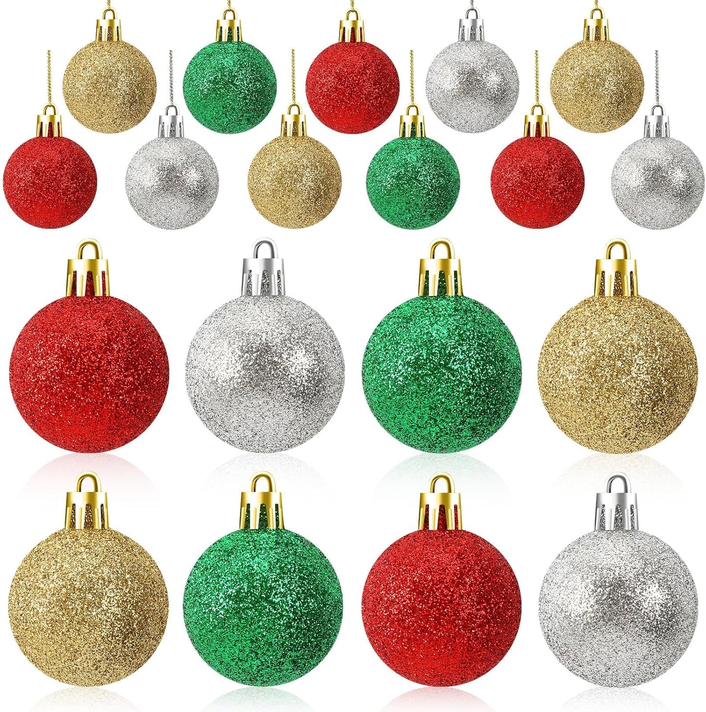 JULMELON 24PCS Christmas Ball Ornaments, Hanging Balls Shatterproof Decorations for Xmas Tree, Home Decor for Party, Holiday, Wedding, Anniversary, DIY Craft Decor Supplies (Glitter Surface)