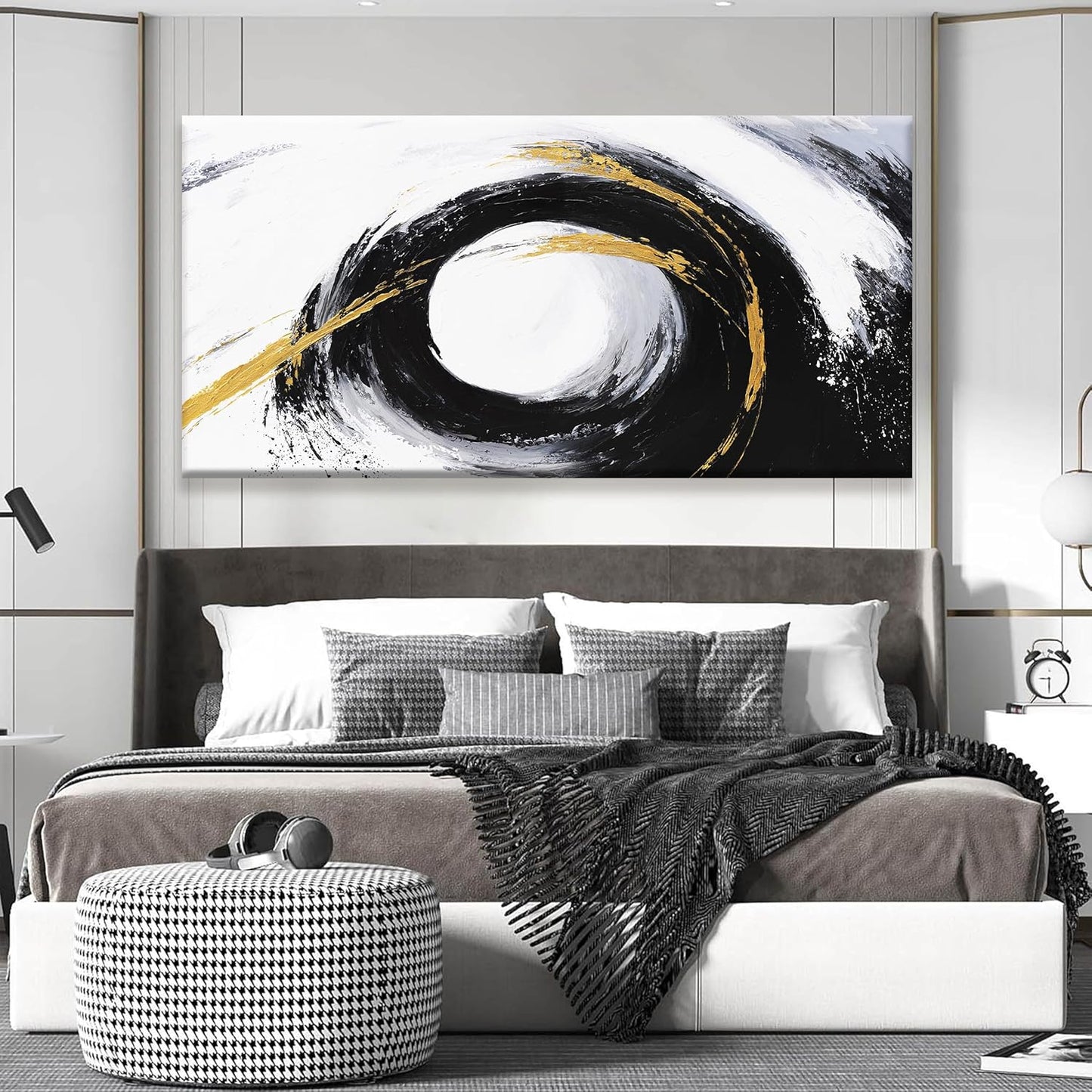 QSQ Large Abstract Wall Art For Living Room Prints Artwork Canvas Art Wall Decor Black And Gold Wall Art Modern Painting Abstract Art For Hotel Office Home Decoration 29 X 58 Inch
