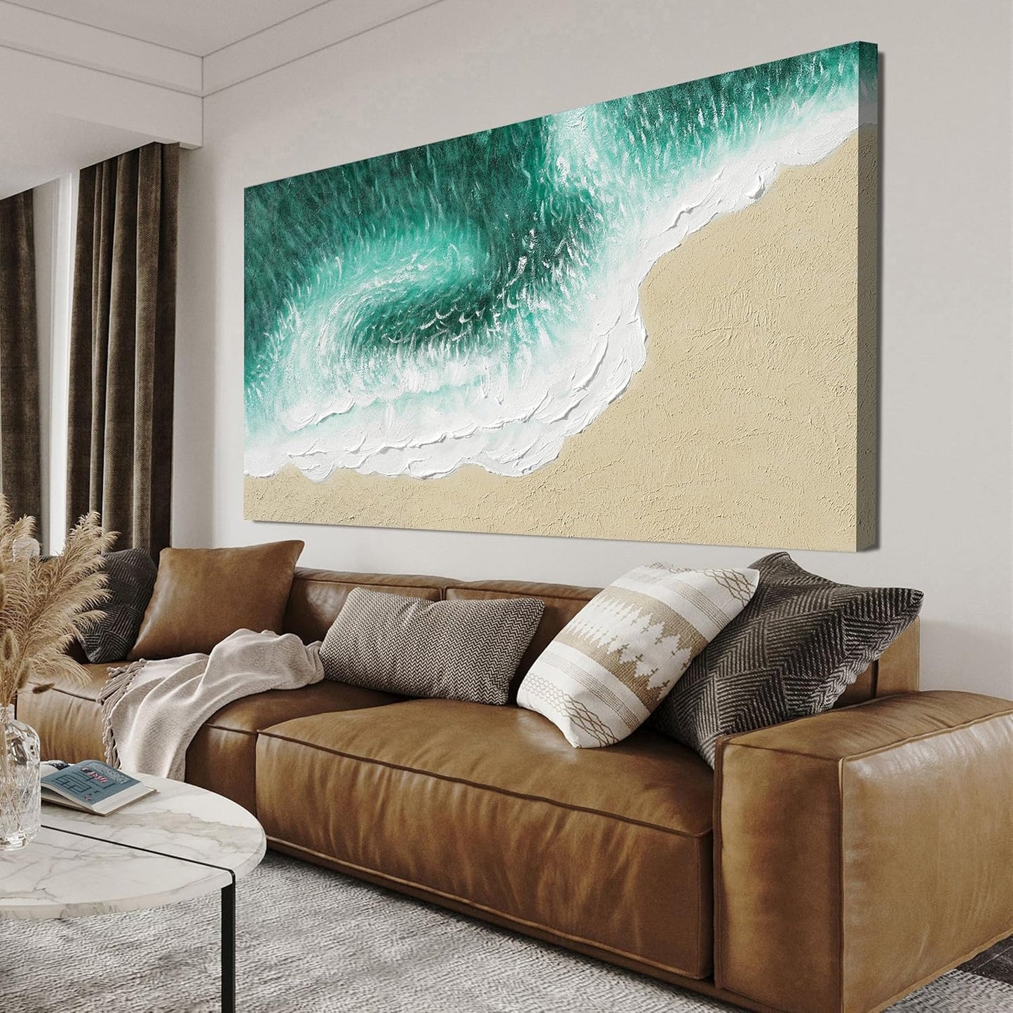 Canvas Wall Art Decor Modern Green Wall Art for Living Room Large Coastal Beach Wall Art Prints White Canvas Art Wall Decor Nature Landscape Artwork for Walls Kitchen Bedroom Office Wall Art Decor 24"X48"
