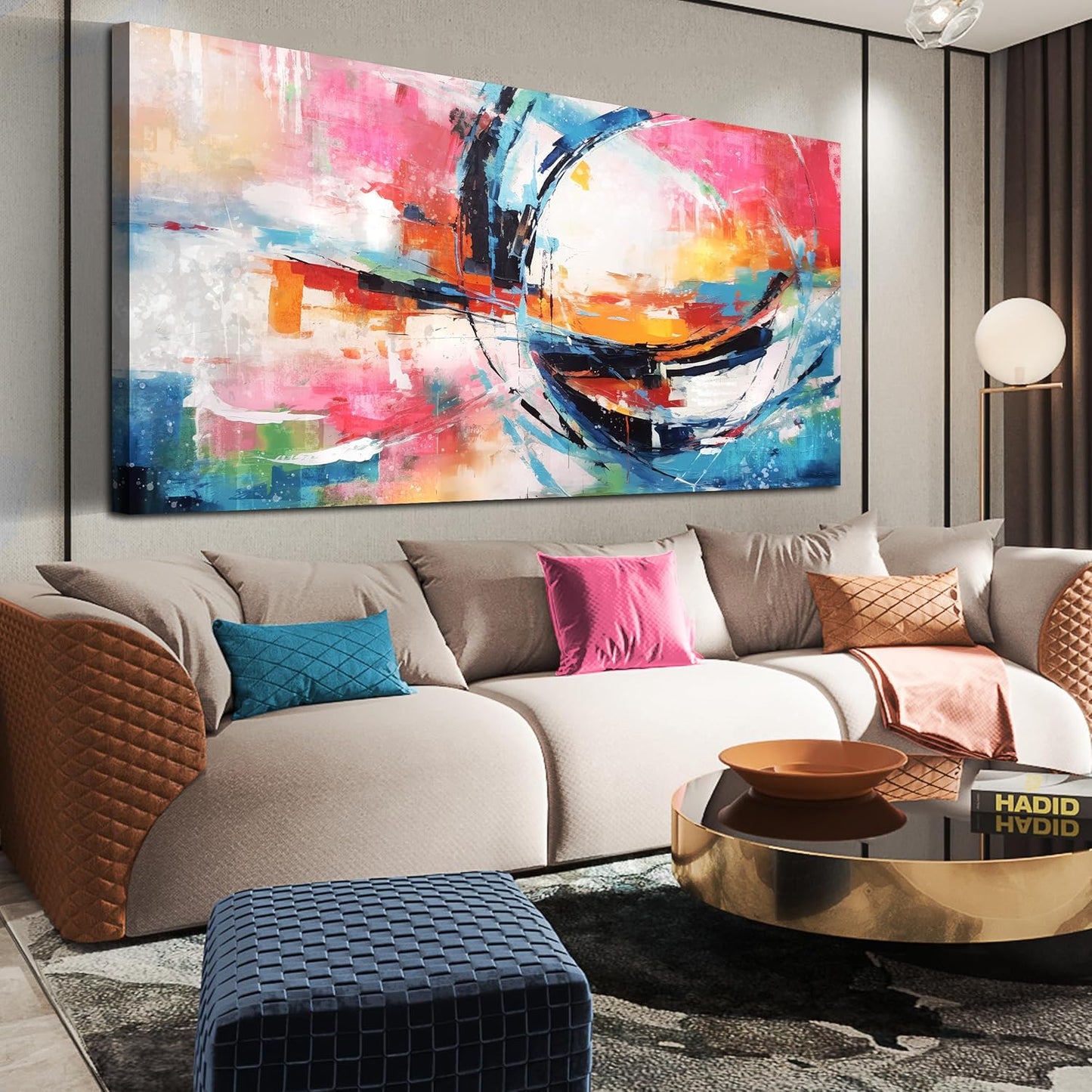 Abstract Wall Art for Living Room, Colorful Canvas Print Painting for Bedroom, Watercolor Picture Artwork Decor, Large Size 59x29 Inches
