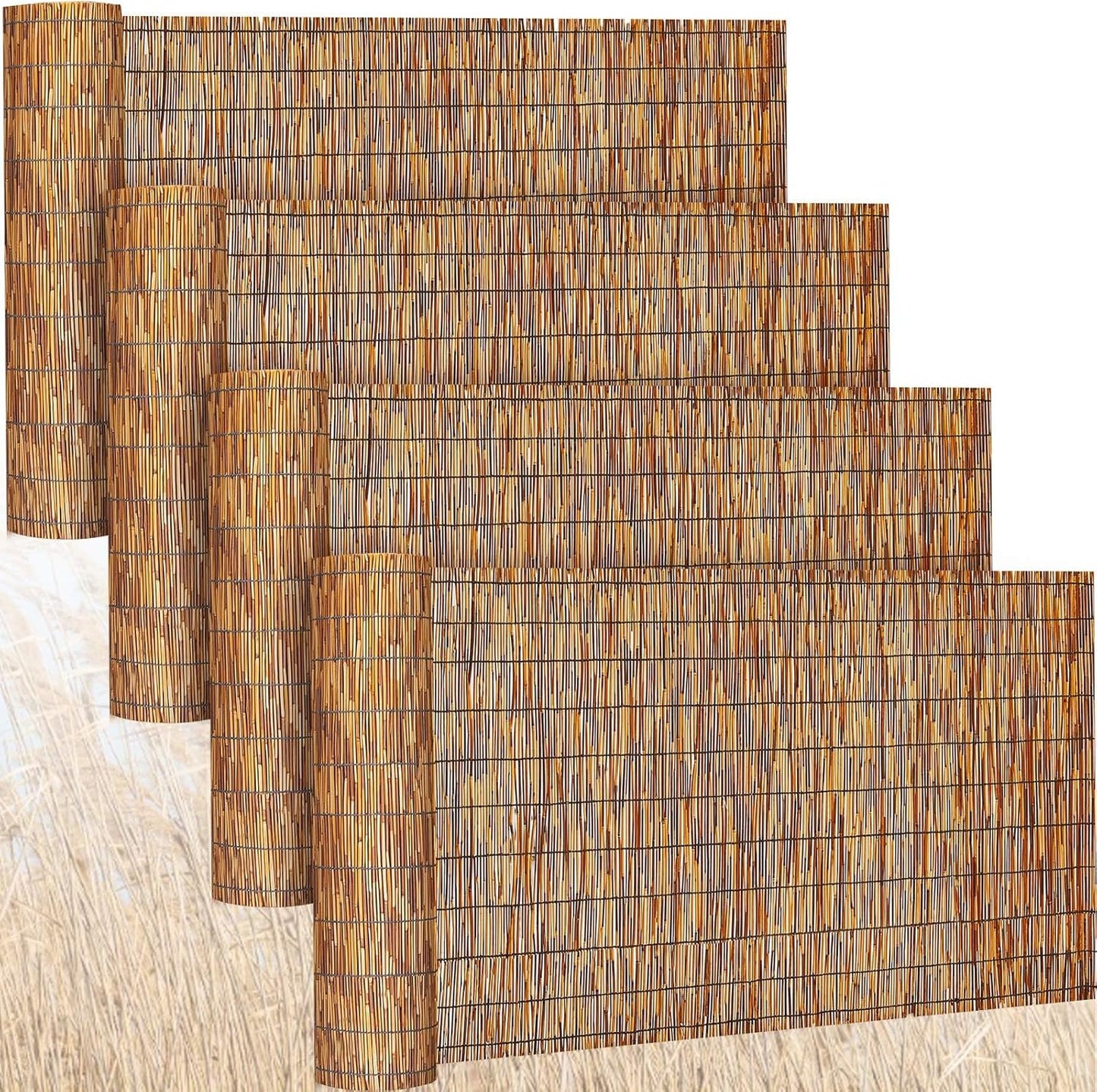 Barydat 4 Pcs 3 x 16.4 ft Bamboo Privacy Screen, Reed Fence Roller Patio Decorative Fences Reed Screen Curtain for Garden Backyard Patio Balconies