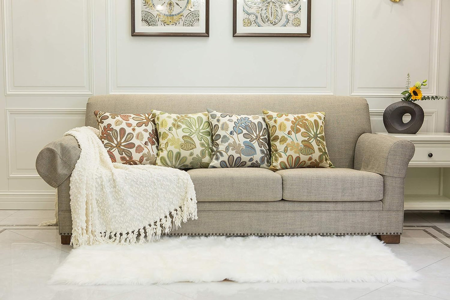 Set of 2 Jacquard Tropical Leaf Pattern Throw Pillow Covers Decorative Pillowcase 20X20 Inches,Teal Cream