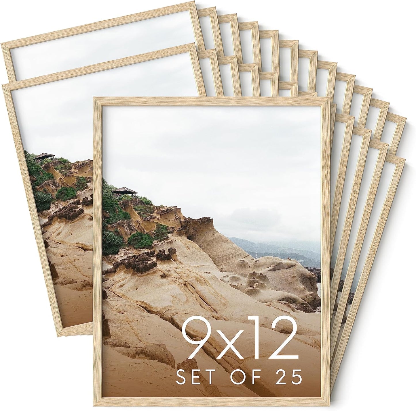 Haus and Hues 9x12 Natural Oak Wood Picture Frames Set of 25 - Premium Bulk Picture Frames 9x12 Bundle - Elegant Gallery Wall Frame Set for Posters, Art Display - Ideal for Wall Decor in Home & Office