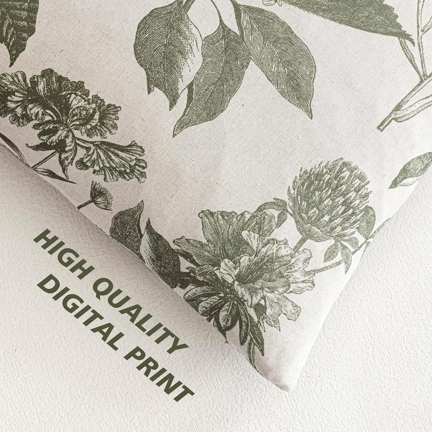Foindtower Set of 2 Linen Floral Throw Pillow Covers Vintage Accent Print Decorative Cushion Covers Farmhouse Boho Home Decor for Sofa Chair Couch Bedroom Living Room Outdoor,20×20 Inch,Sage Green
