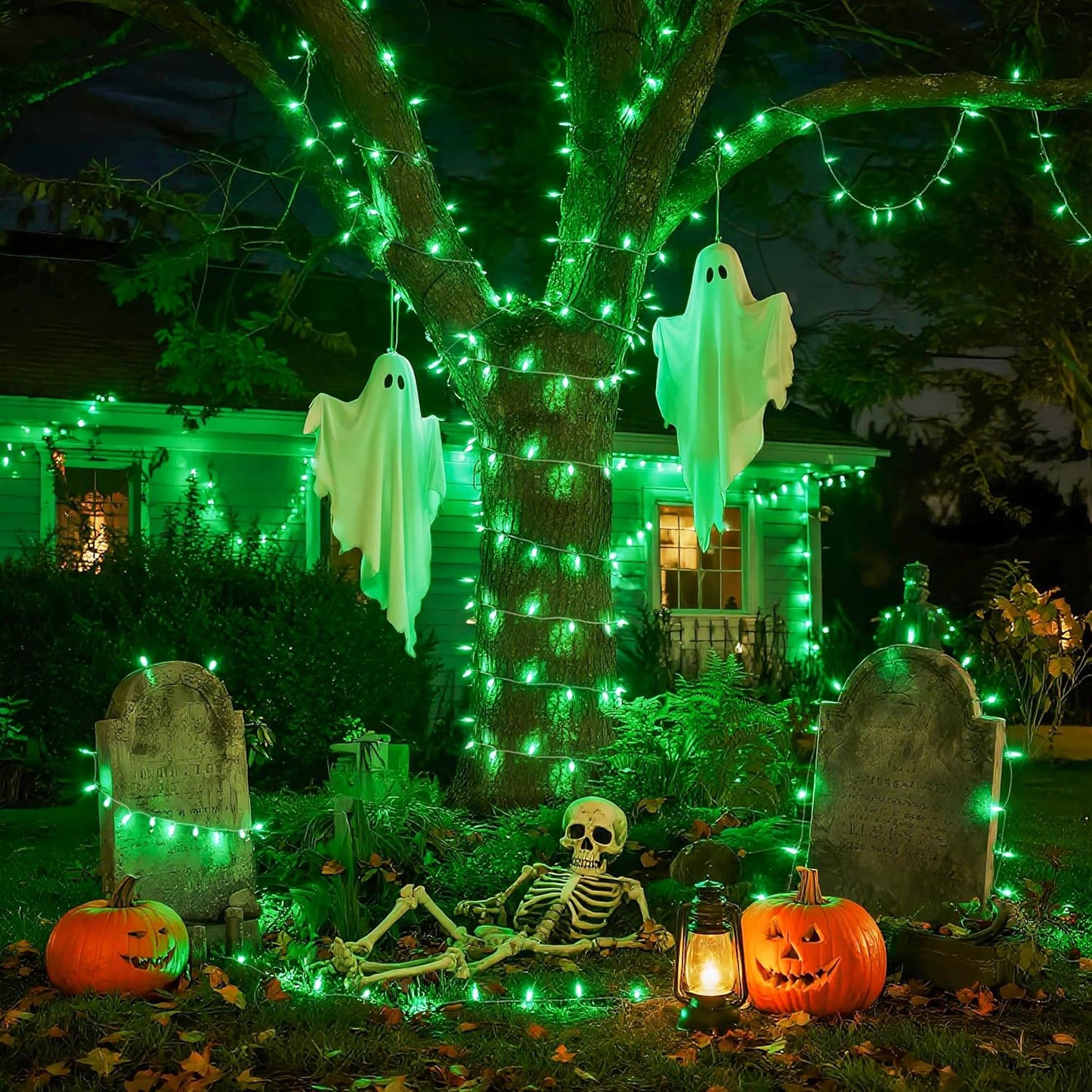 JMEXSUSS Connectable 100 LED Green Halloween Lights, 8 Modes Plug-in Green Christmas Lights Indoor, 33ft Clear Wire Twinkle String Light Outdoor for Halloween Christmas Tree Xmas Decor