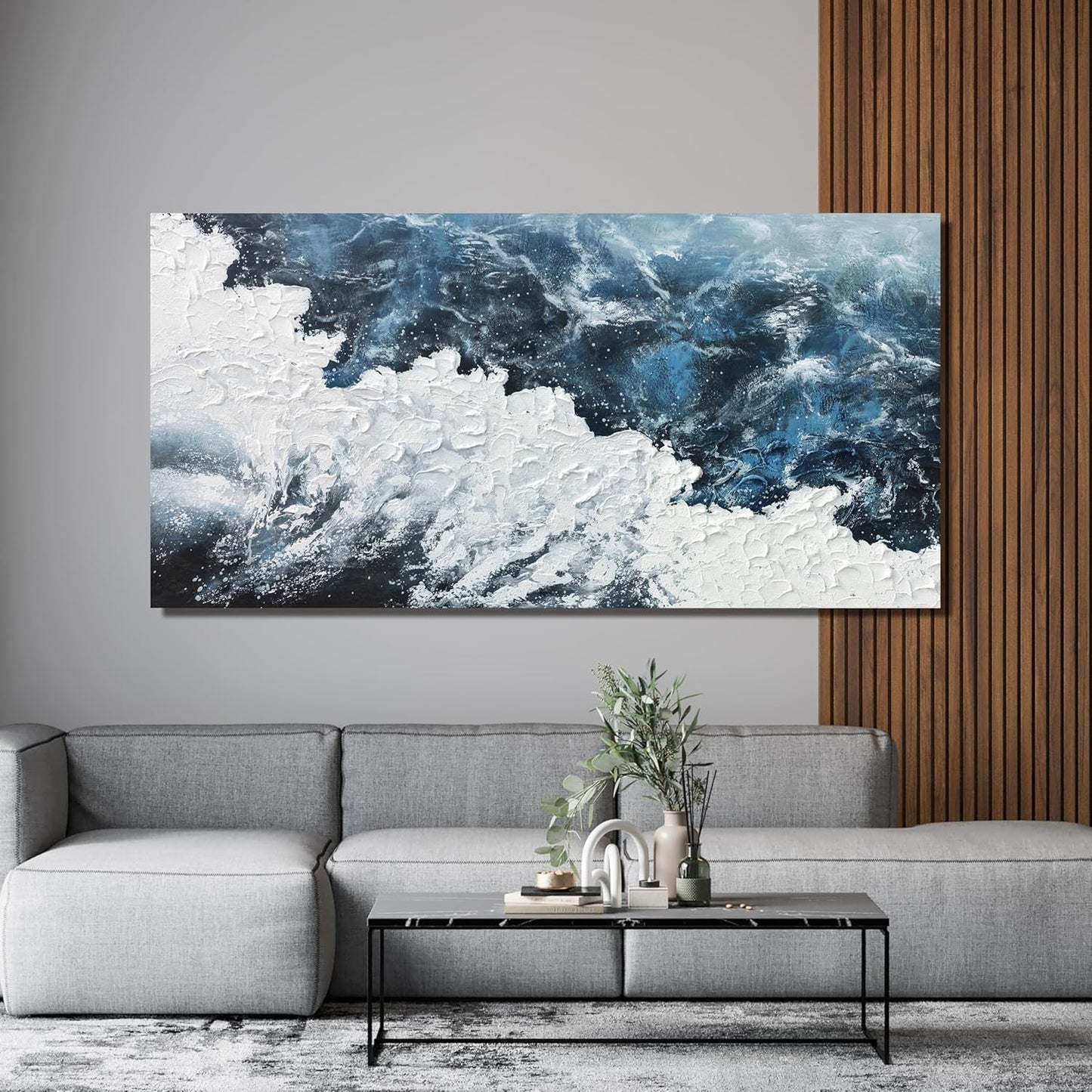 Canvas Wall Art Decor Abstract Canvas Wall Pictures for Living Room Large Blue White Wall Art Prints Beach Wave Artwork for Walls Coastal Modern Wall Art Decorations Home Office Wall Art Decor 20" X 40"