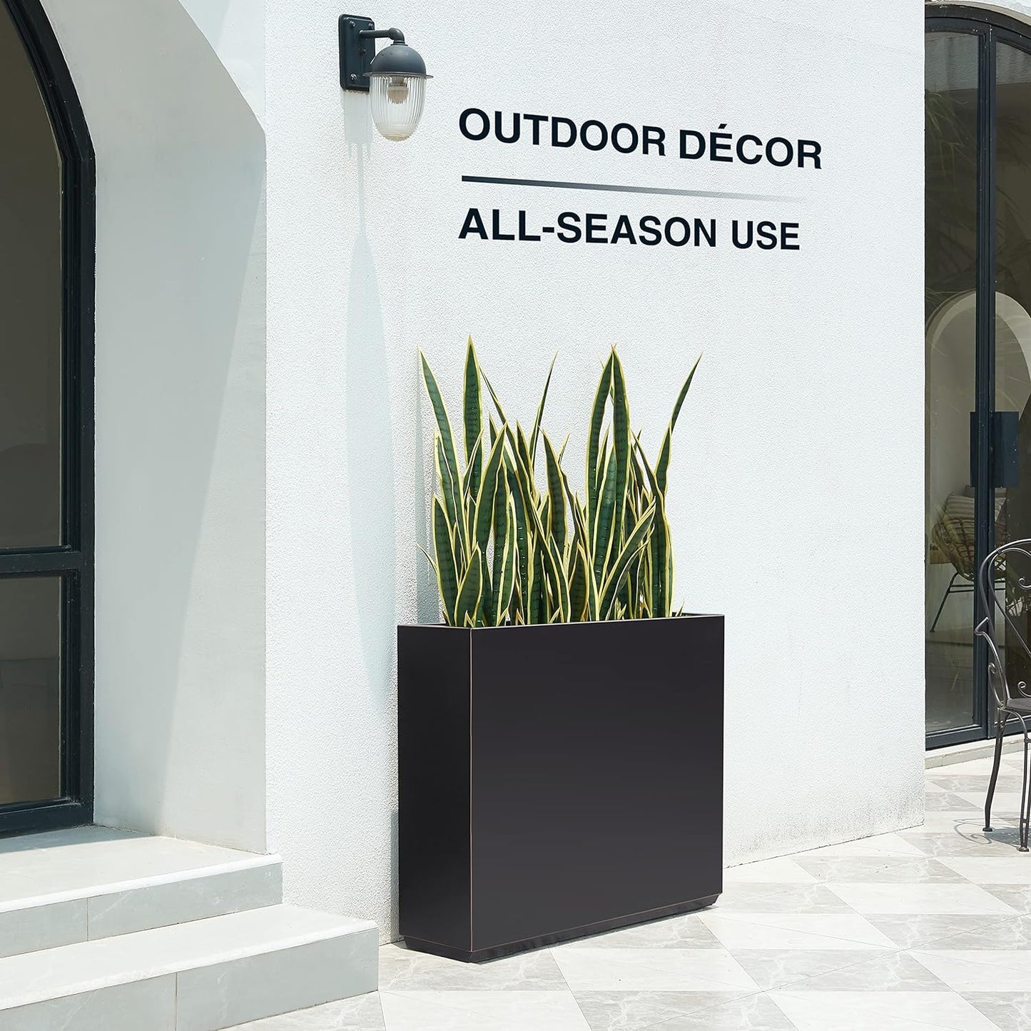 Metallic Heavy Planter for Outdoor Plants, 38Lx10Wx30H Inches Tall and Long Metal Divider Planter Box with Hand Brushed Gold Edge for Outside & Indoor, No Assembly (Black)