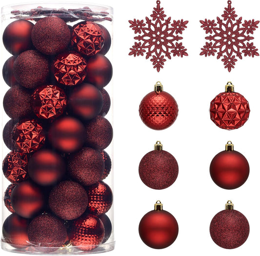 Valery Madelyn Christmas Tree Decorations Ornament Set for Fall Halloween, 50ct 2 Inches Burgundy Red Shatterproof Christmas Ball Ornaments Hanging Xmas Holiday Party Decor