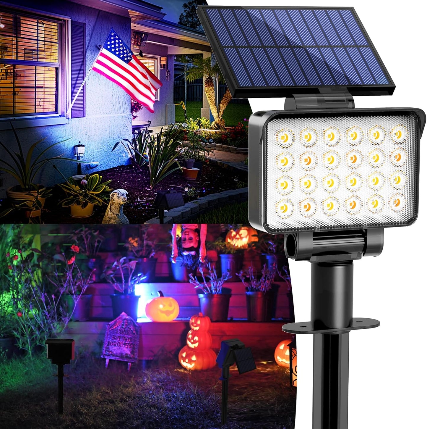 Color Changing Solar Spot Lights Outdoor Waterproof for Flag, Tree, House, Garden, Yard, Landscape Spotlights for Accent Uplighting Halloween Christmas Decorations-6 Pack
