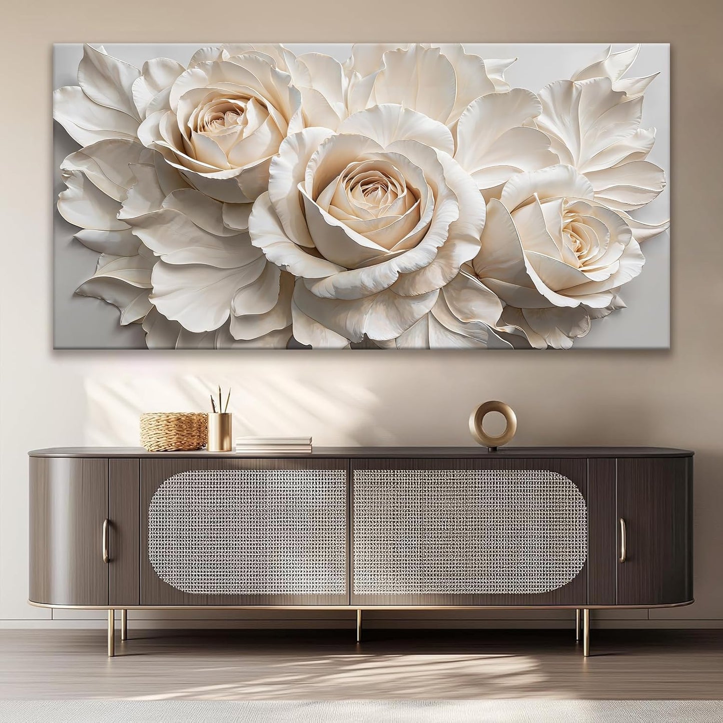 QSQ Large Wall Art For Living Room Home Wall Decor Modern Canvas Art Wall Decor 29 X 58 Inches White Flower Wall Art Elegant Picture For Bedroom Hotel Office Artwork