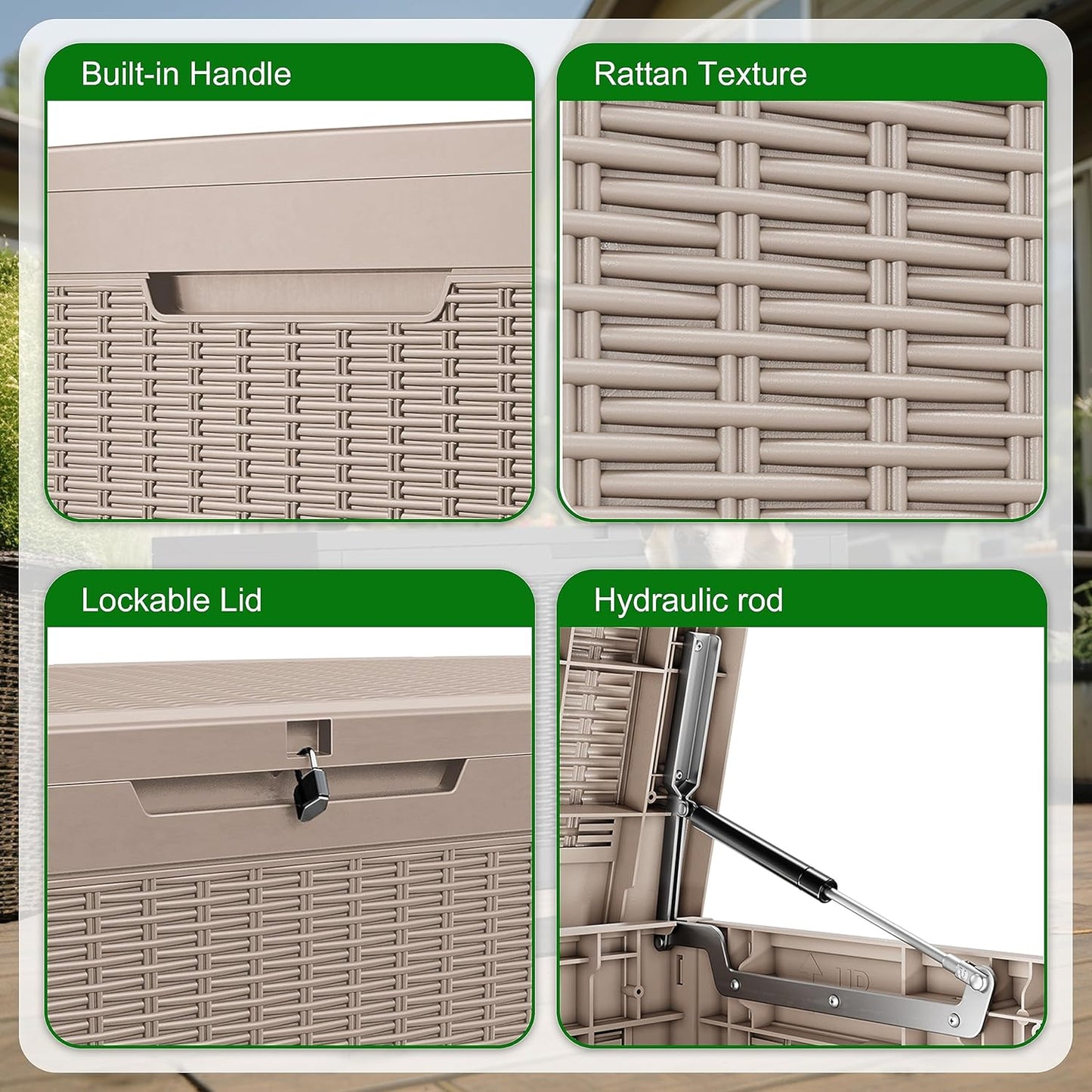 Vixzen 100 Gallon Waterproof Deck Box – Outdoor Storage Organizer for Patio & Garden,Grey