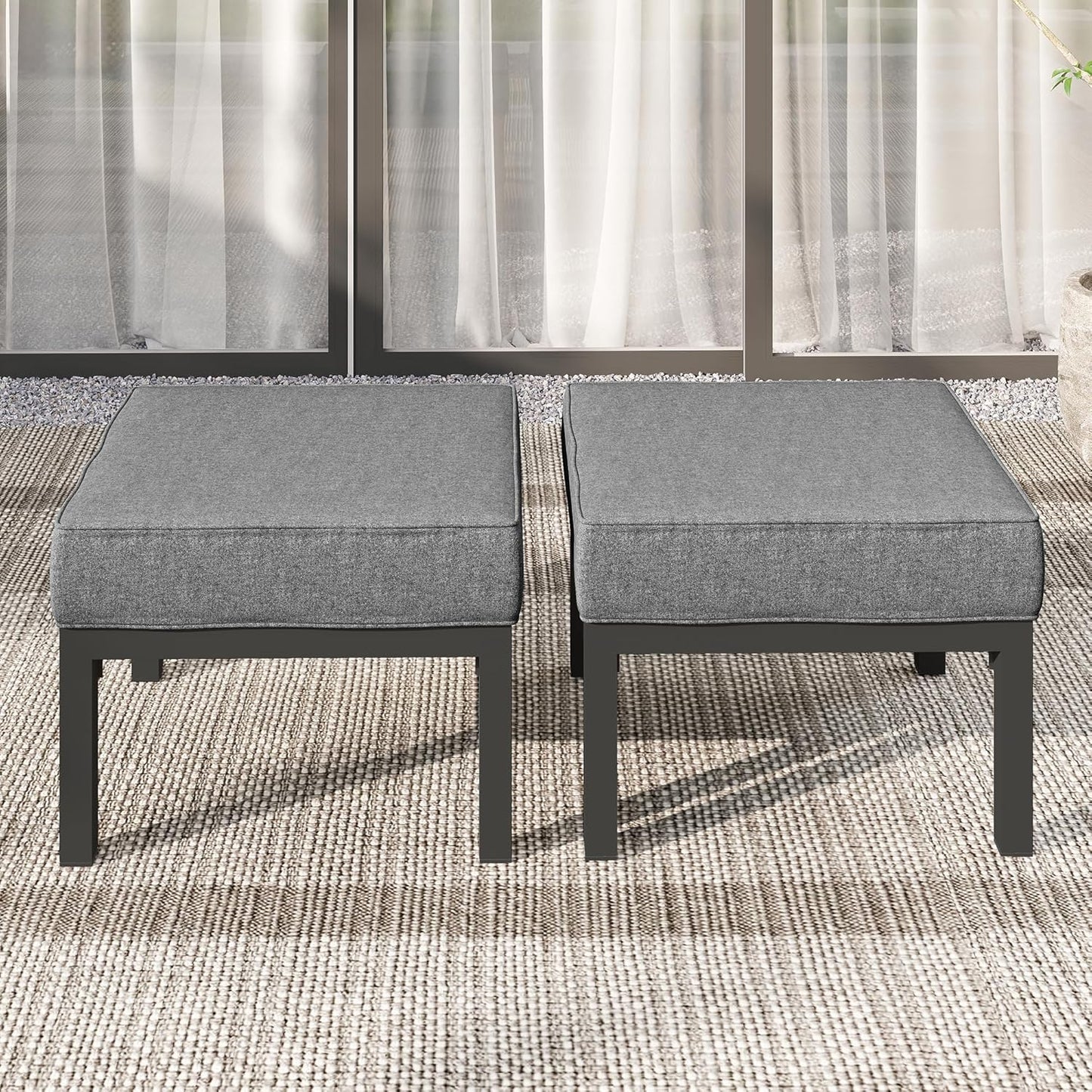 Solaste Outdoor Footstools Patio Ottoman Set of 2, Aluminum All-Weather Outdoor Footrest Seat with Removable Cushions, Patio Furniture Ottomans for Garden, Backyard, Poolside-Gray