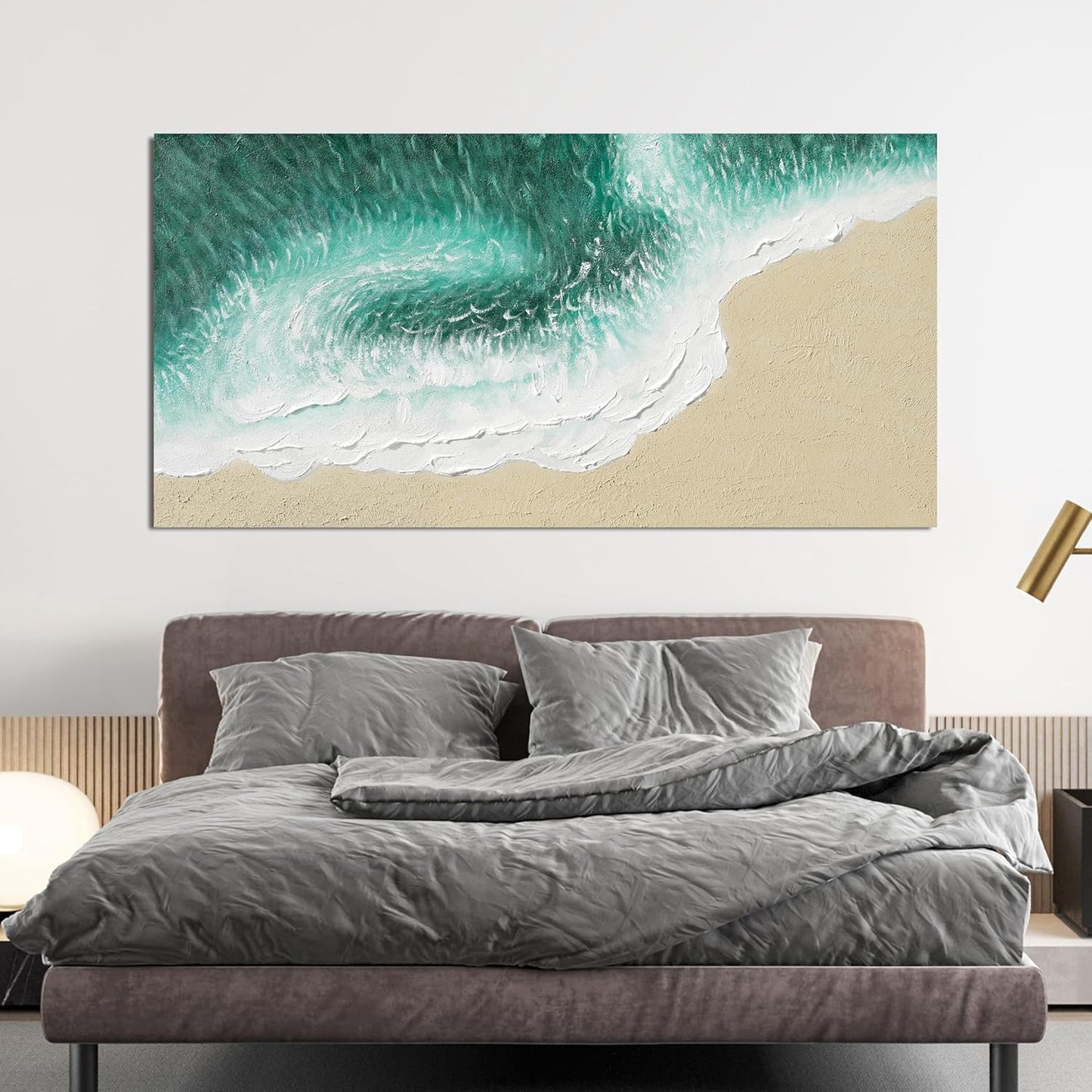 Canvas Wall Art Decor Modern Green Wall Art for Living Room Large Coastal Beach Wall Art Prints White Canvas Art Wall Decor Nature Landscape Artwork for Walls Kitchen Bedroom Office Wall Art Decor 24"X48"
