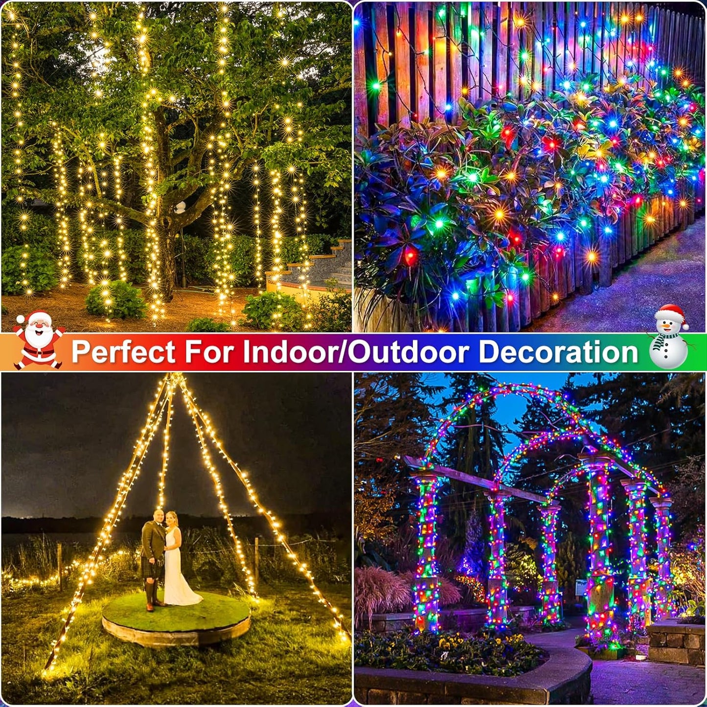 2 Pack Christmas Lights Outdoor, Total 200FT 600LED Christmas String Lights Waterproof, Green Wire Twinkle Tree Lights for Indoor Patio Party Decorations, 1 Pack Warm White & 1 Pack Multicolor