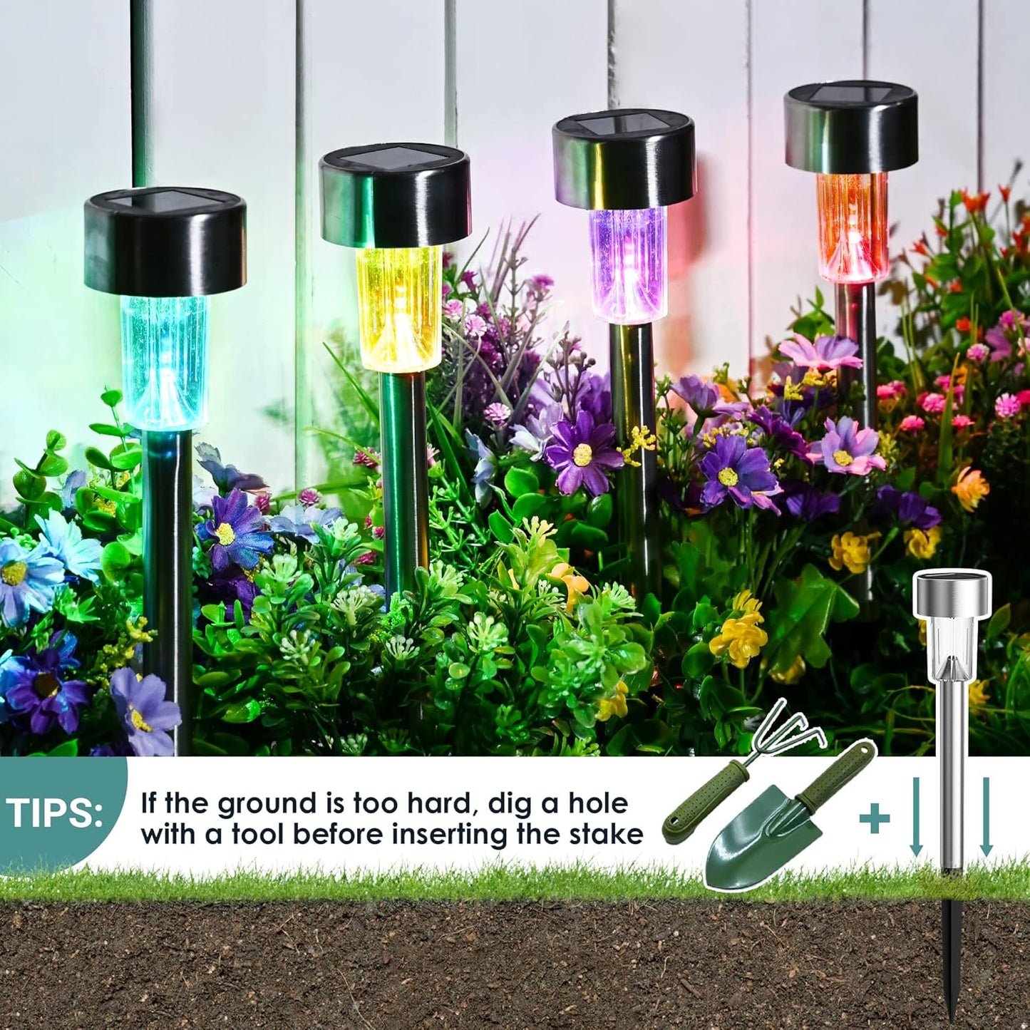 GIGALUMI Solar Lights Outdoor Waterproof, 12 Pack, Stainless Steel LED Solar Garden Lights for Patio, Lawn, Yard and Landscape, Garden Decor Patio Decor,Multicolor