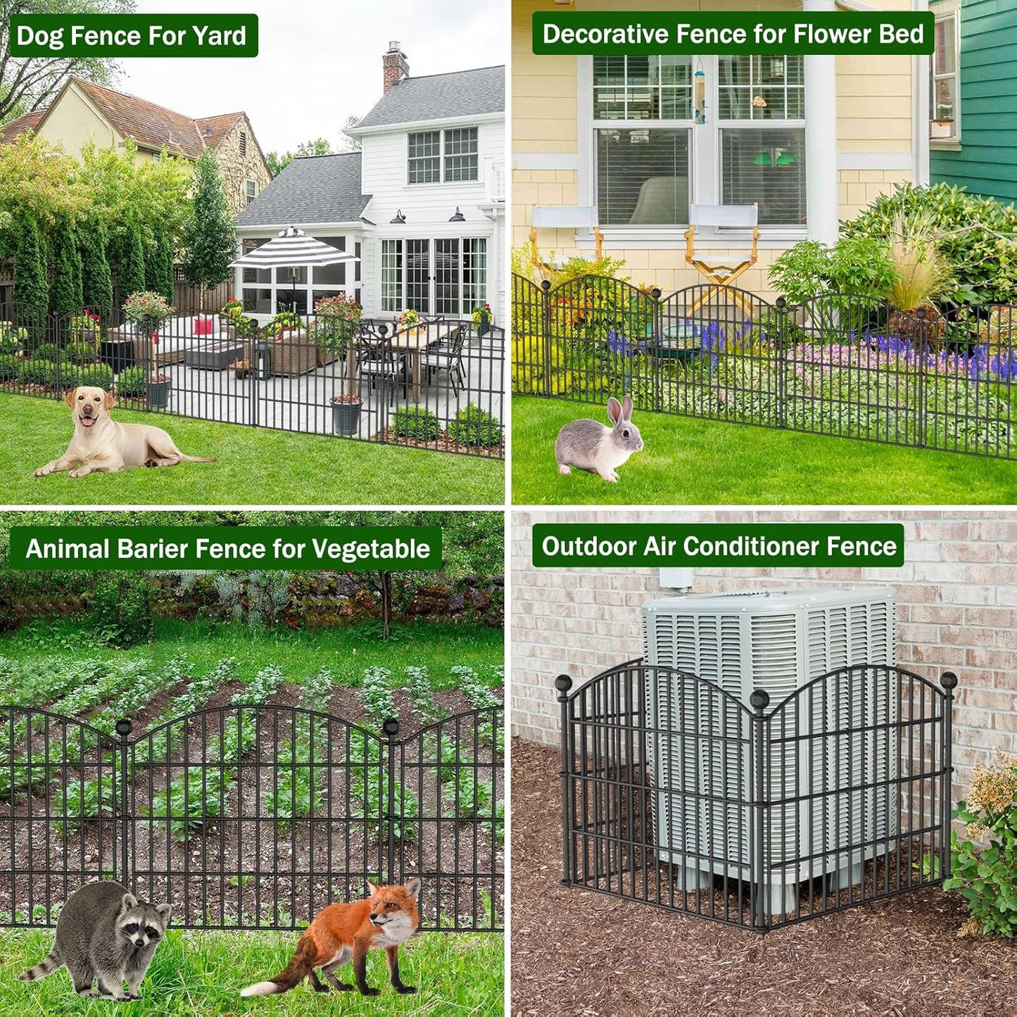 10 Panels No Dig Decorative Garden Fence Animal Barrier - 24 in (H) x 20 ft (L) - Dog Fence Outdoor for Yard, Rabbits and Small Pets - Tall Rustproof Metal Wire Fencing Border for Garden and Patio