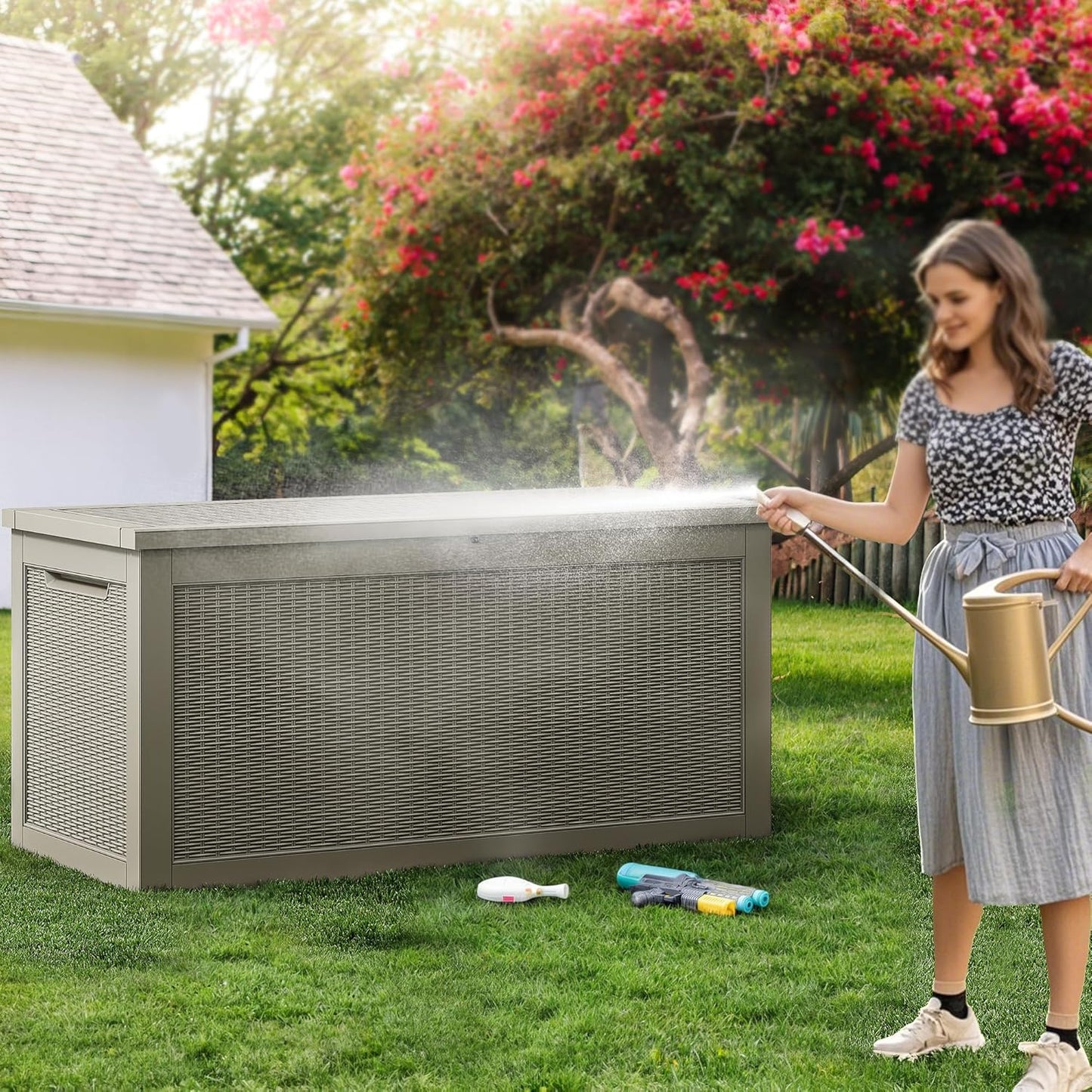 YITAHOME 260 Gallon XXL Large Deck Box, Outdoor Resin Storage Box, Lockable Storage Container for Patio Cushions, Furniture, Garden Tools, Water Resistant (Brown)