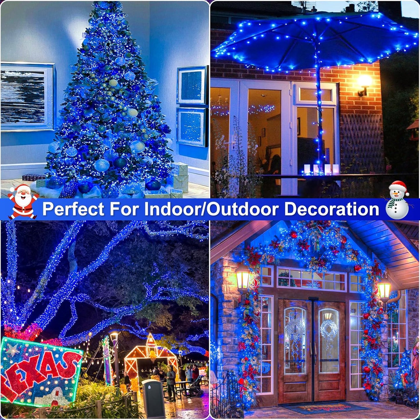 Christmas Lights Outdoor, 262FT 800 LED Christmas String Lights 8 Modes, Green Wire Waterproof Twinkle Tree Light for Indoor House Yard Patio Wedding Holiday Decorations, Blue