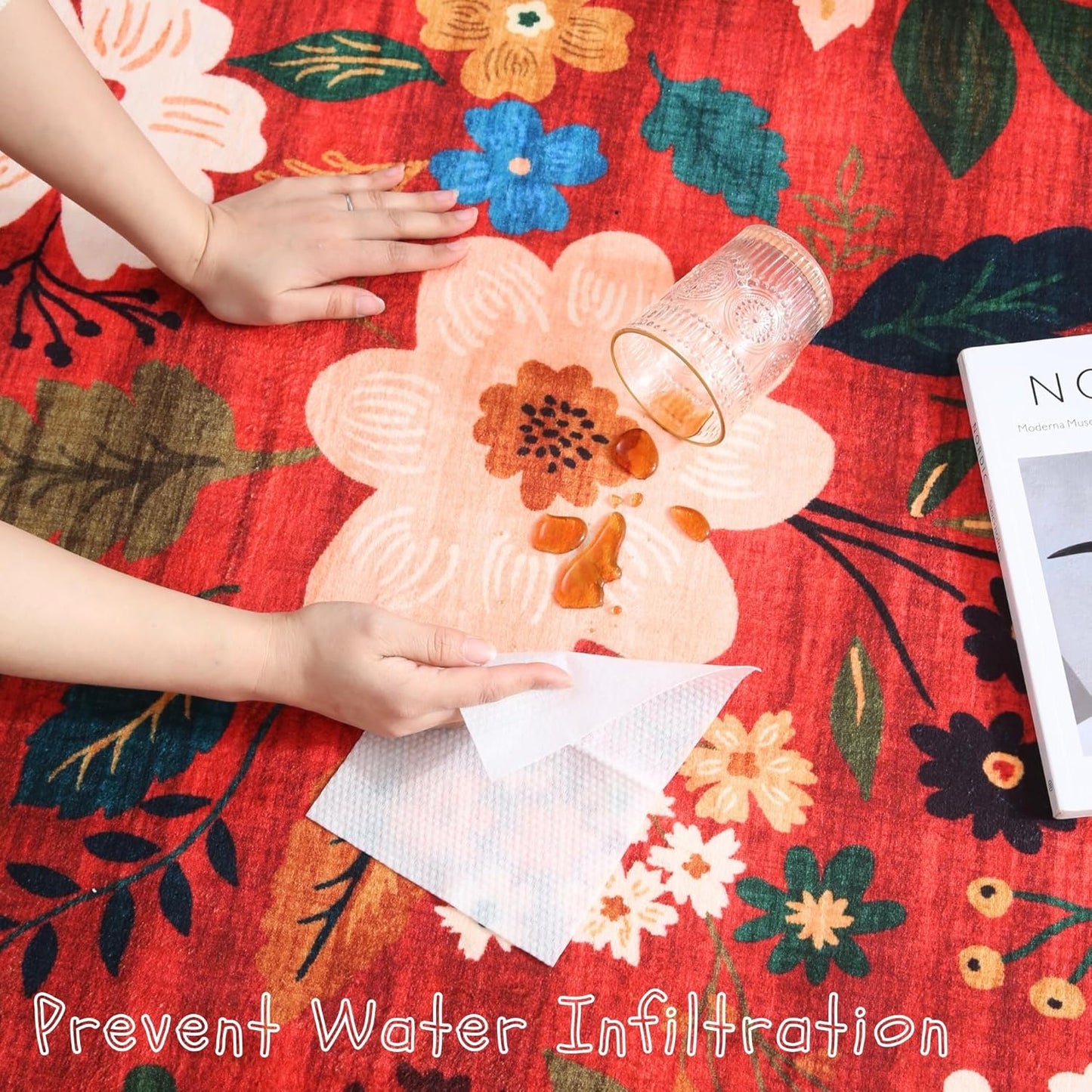 Door Mat Indoor Entrance 2x3 Rug Machine Washable Boho Floral Small Area Rug Non-Slip Low Pile Throw Rugs for Entryway, Kitchen, Front Door Indoor Entrance, Entry, Kids Room (Red)