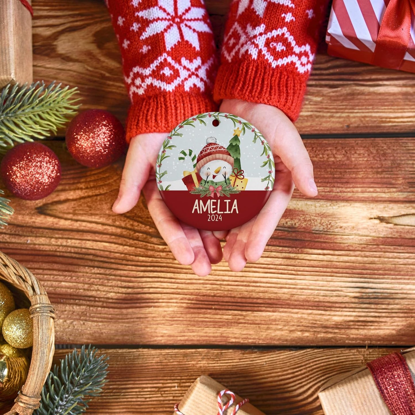 Personalized 2025 Christmas Ornaments for Kids, w/Optional Themes, Name & Date - Customized Christmas Hanging Ornament Gifts for Kids, Custom 3" Ceramic or Aluminum Round Xmas Ornament