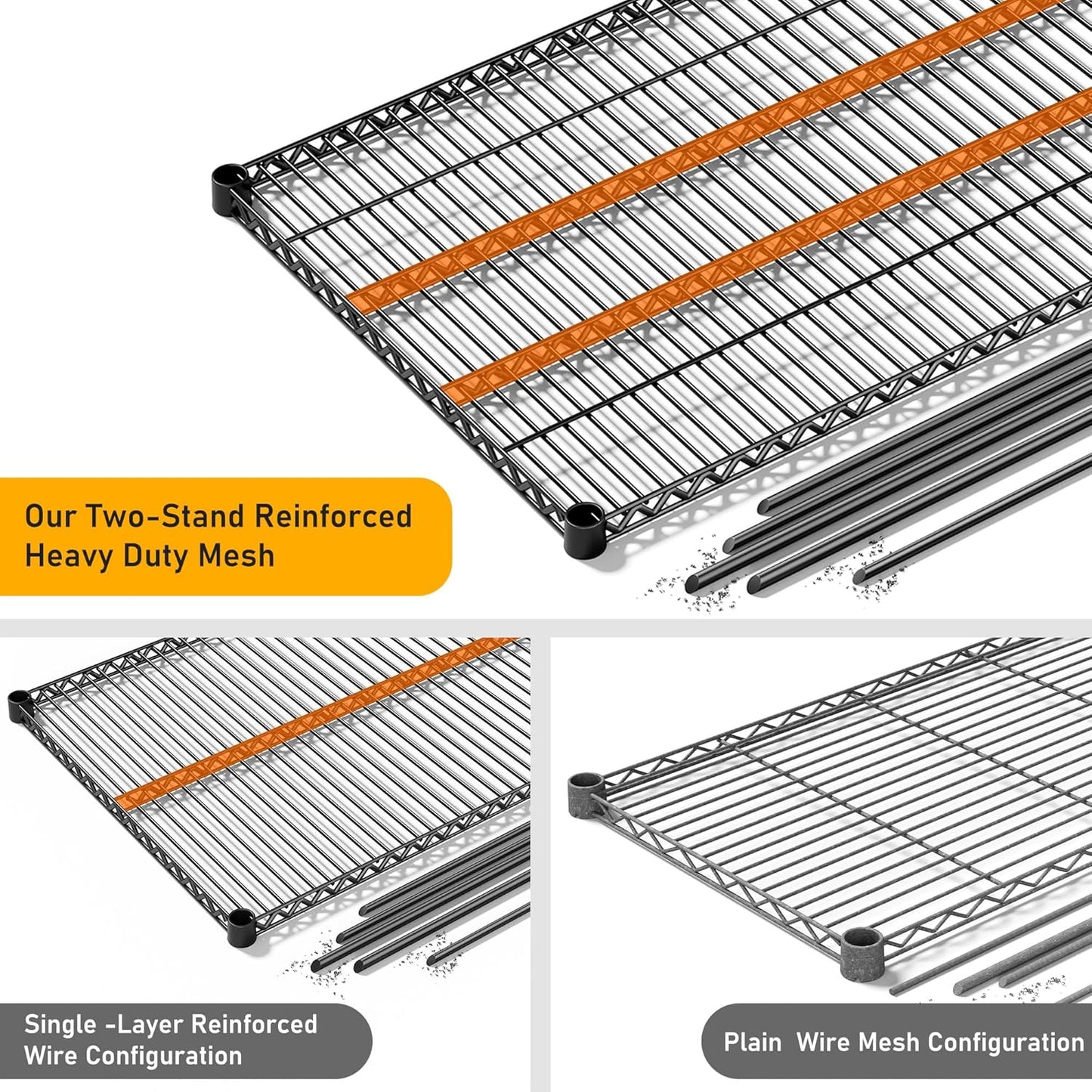 REIBII 81.5''W Storage Shelves 3680LBS Garage Shelving Heavy Duty 4 Tier Metal Shelving Unit Adjustable Wire Shelf and Storage Pantry Shelves for Kitchen Garage，81.5Wx23.62Dx70.86H，Black