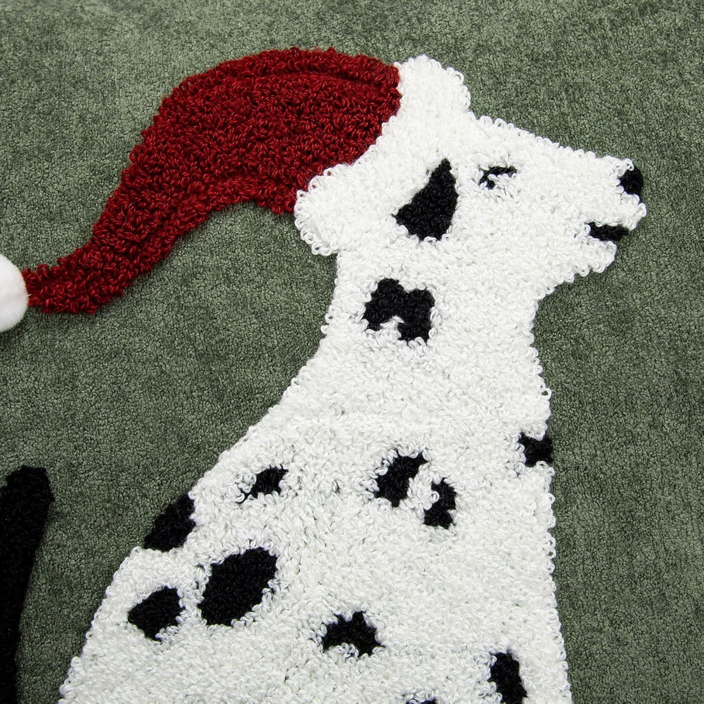 Cute Spotted Dog Christmas Pillow Covers 18x18, Embroidered Throw Pillow Covers Christmas Decorations Holiday Pillows for Home Couch, Green White/Black Velvet Cushion