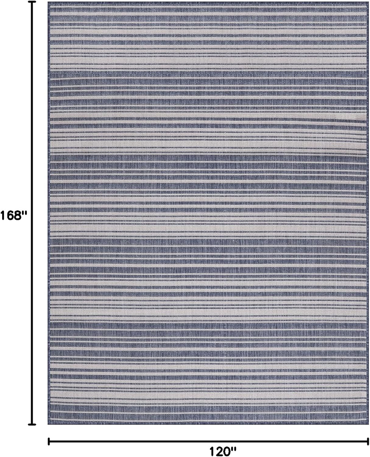 Stripe Outdoor Rug 10x14 Washable Outside Carpet for Indoor Patio Porch Waterproof Easy Cleaning Non Shedding Area Rugs Blue 10 x 14