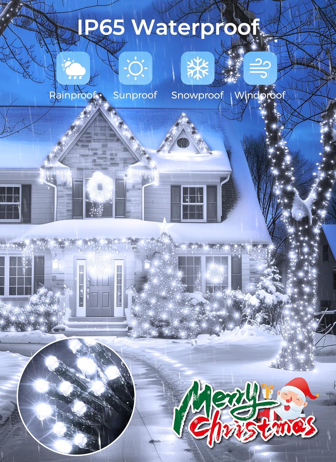 Minetom Solar String Lights for Outside, 4 Pack Total 160FT 400 LED Solar Christmas Lights Outdoor with 8 Modes, Solar Lights Outdoor Waterproof, Solar Christmas String Lights for Tree House, White